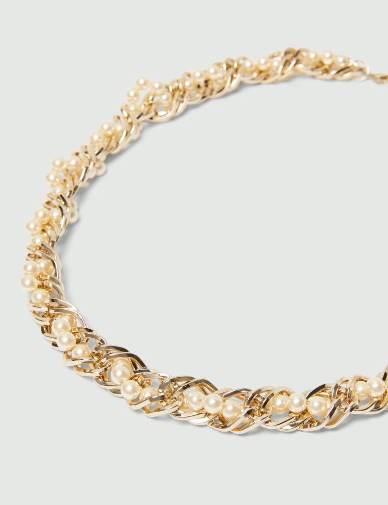 Bejewelled pearl-adorned woven necklace - Emme - 3