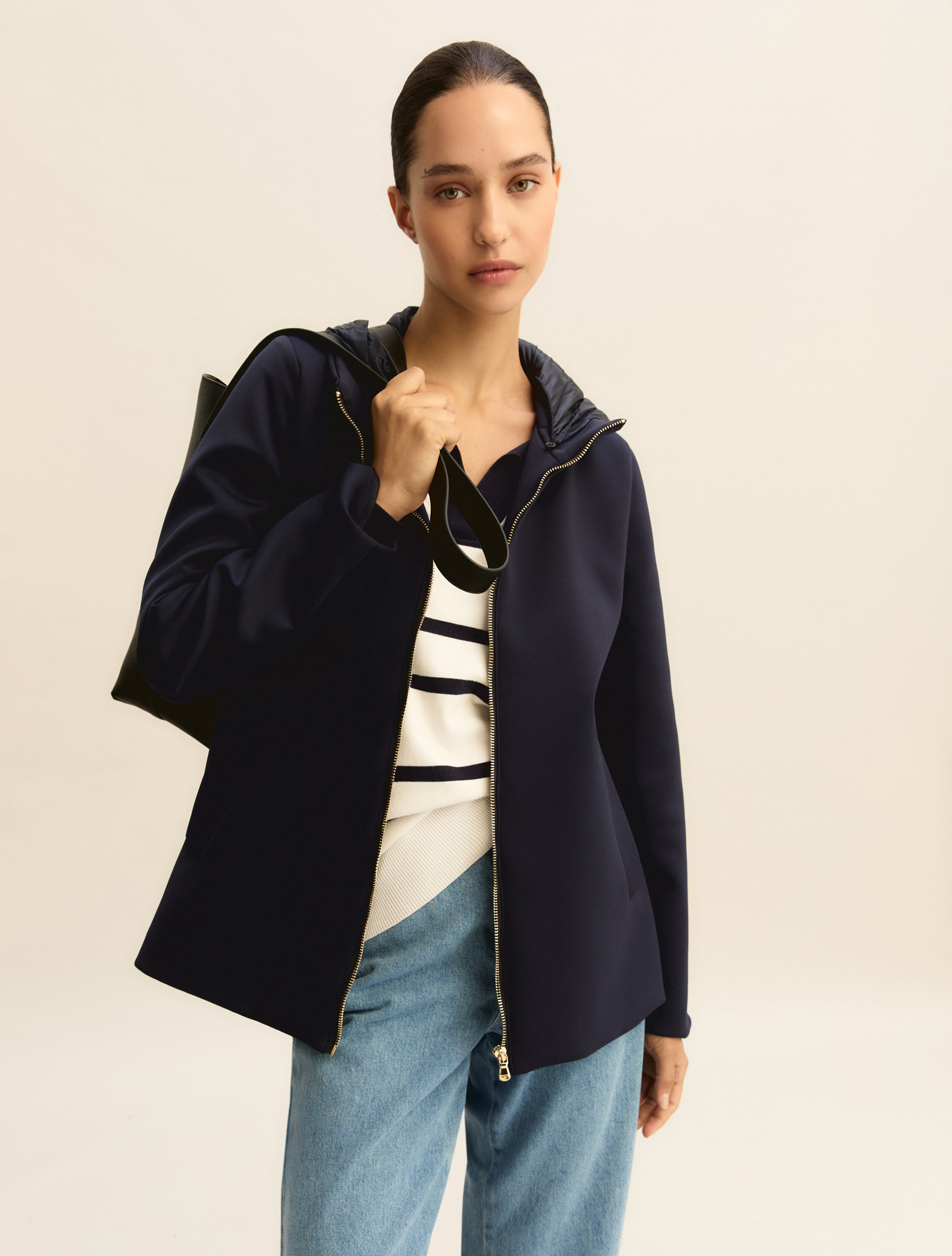 Scuba jersey jacket with removable hood - NAVY - Emme - 1