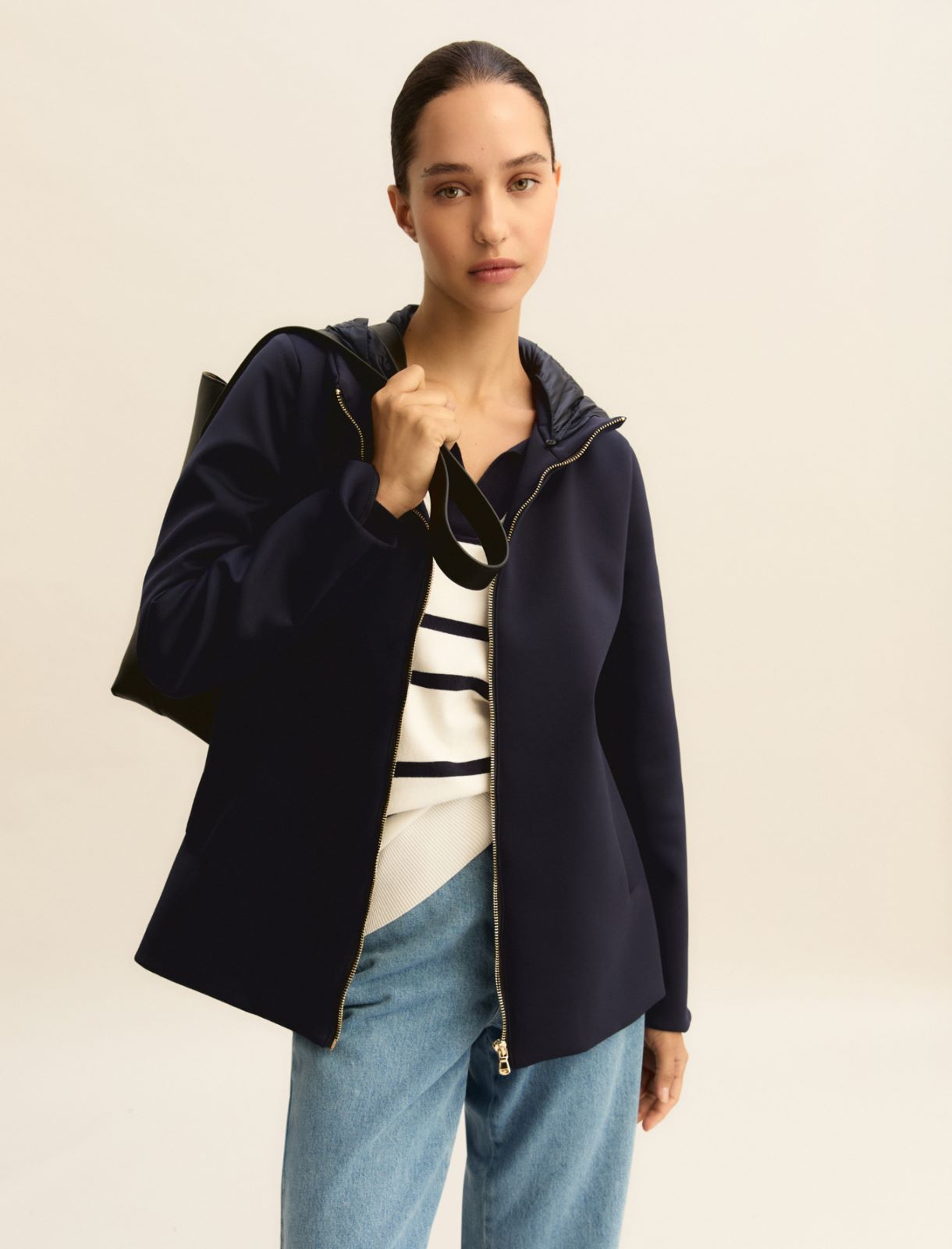 Scuba jersey jacket with removable hood - NAVY - Emme