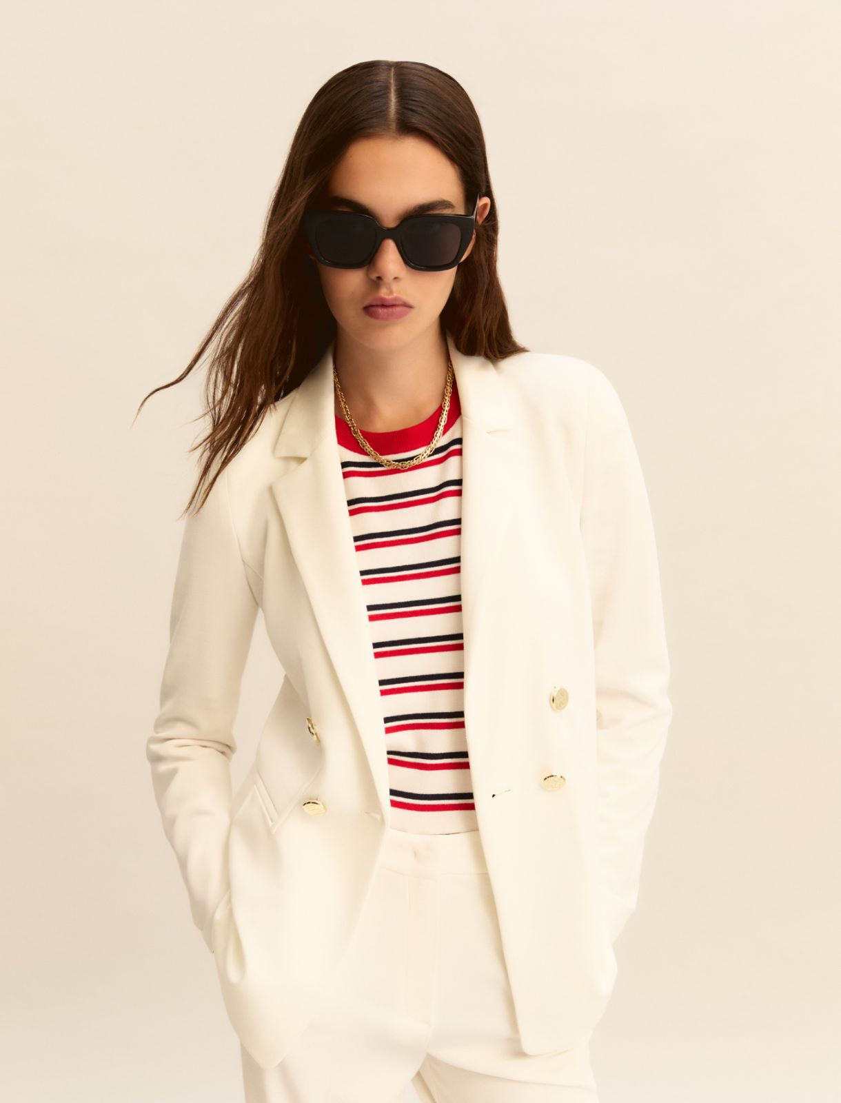 Double-breasted stretch jersey jacket - WHITE - Emme