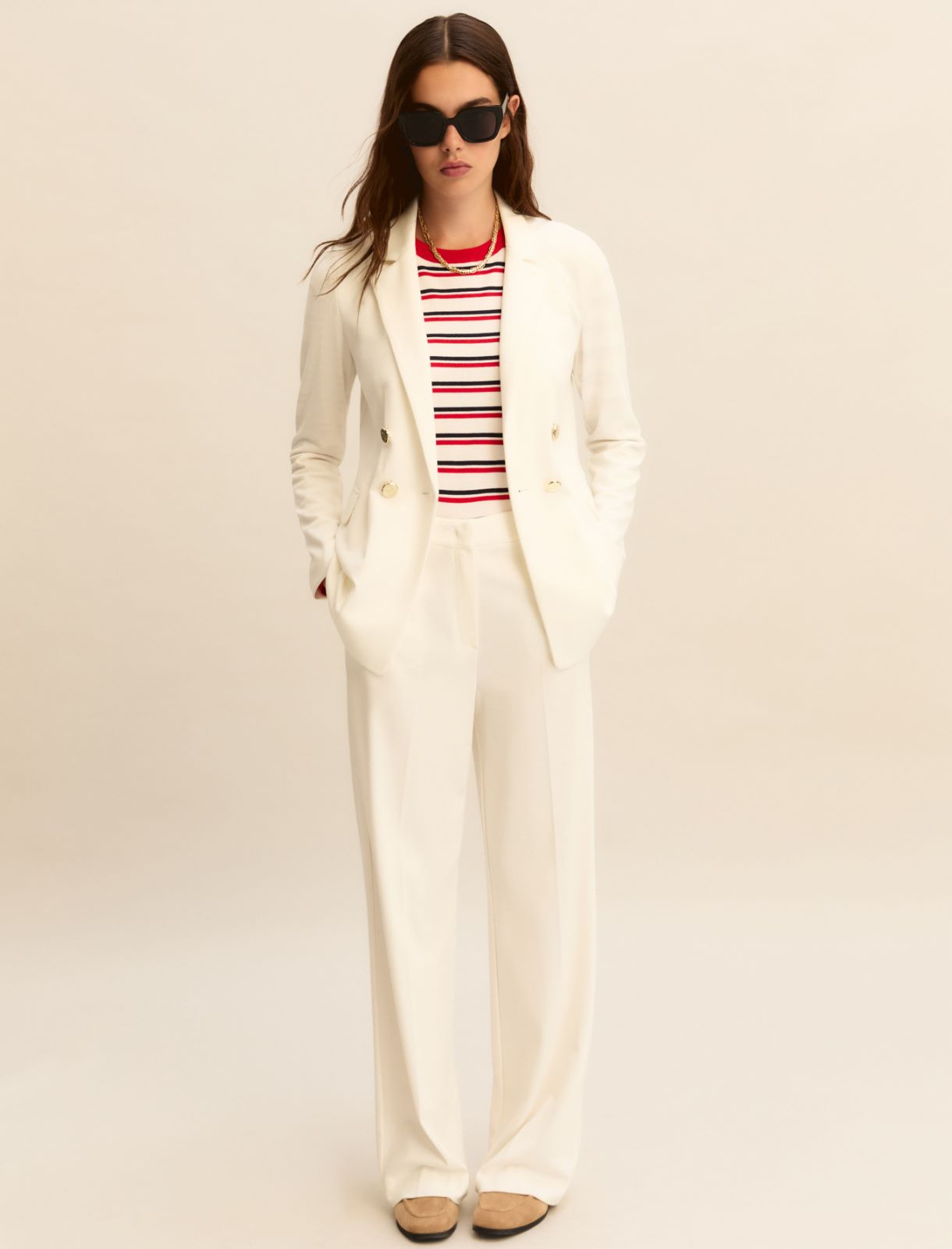 Double-breasted stretch jersey jacket - WHITE - Emme - 2