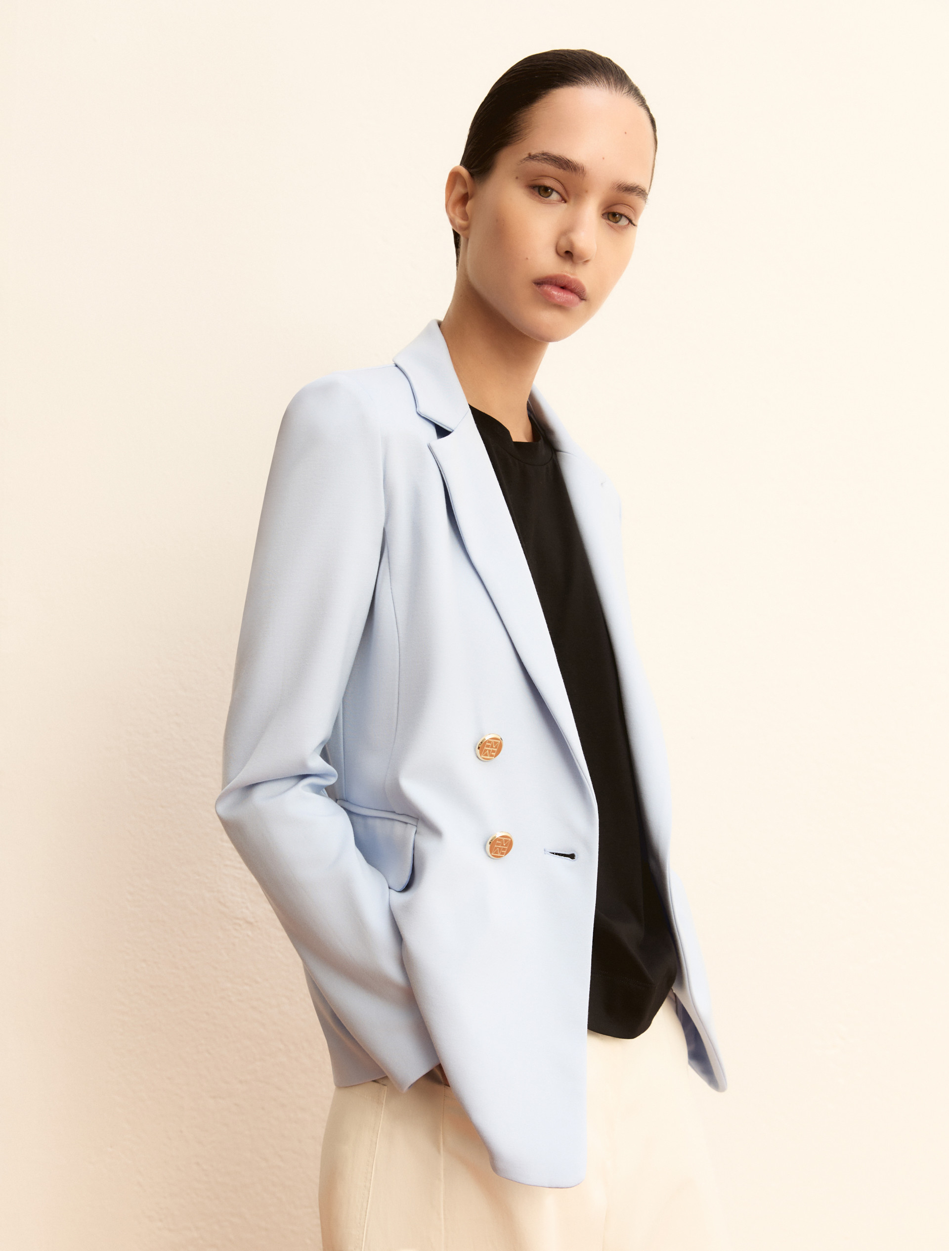 Giacca doppiopetto in jersey stretch - AZZURRO - Emme - 1