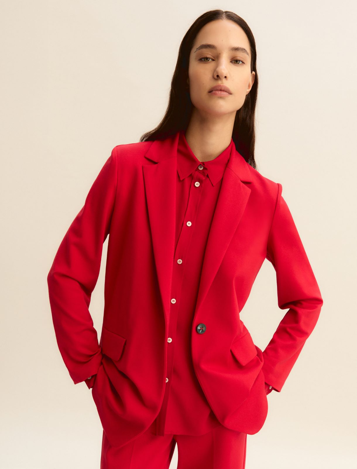 Single-breasted stretch jersey jacket - RED - Emme