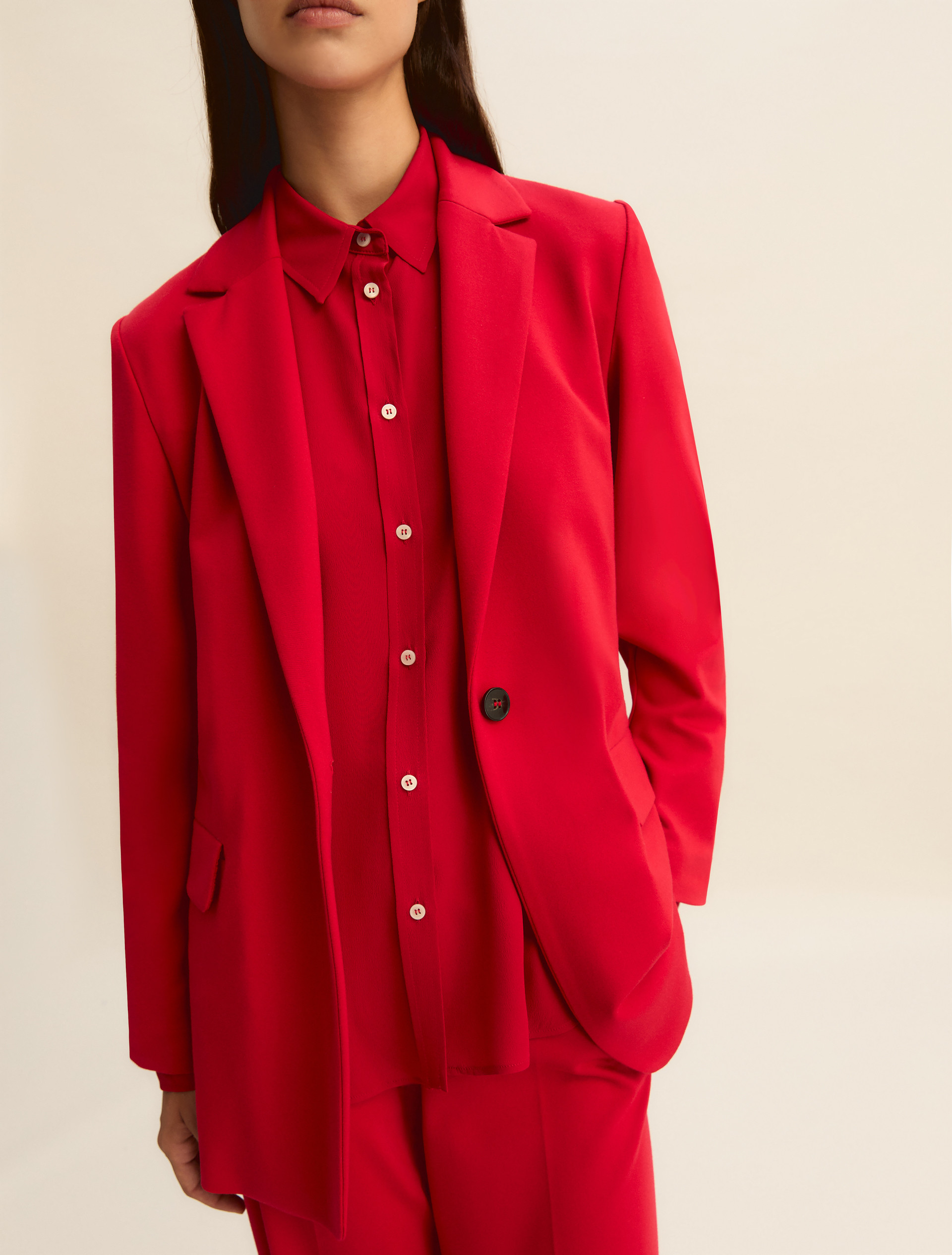 Single-breasted stretch jersey jacket - RED - Emme - 7