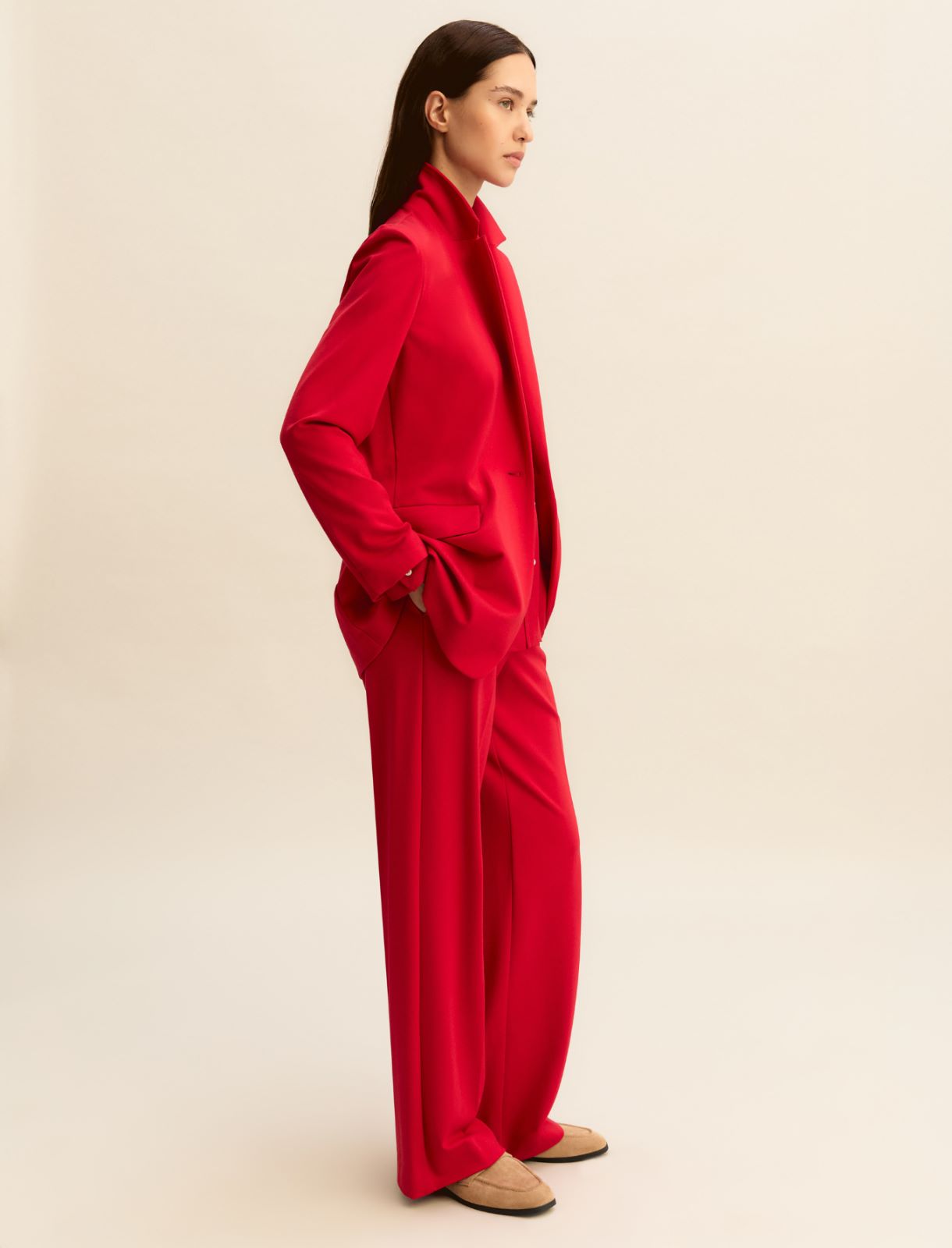 Single-breasted stretch jersey jacket - RED - Emme - 2