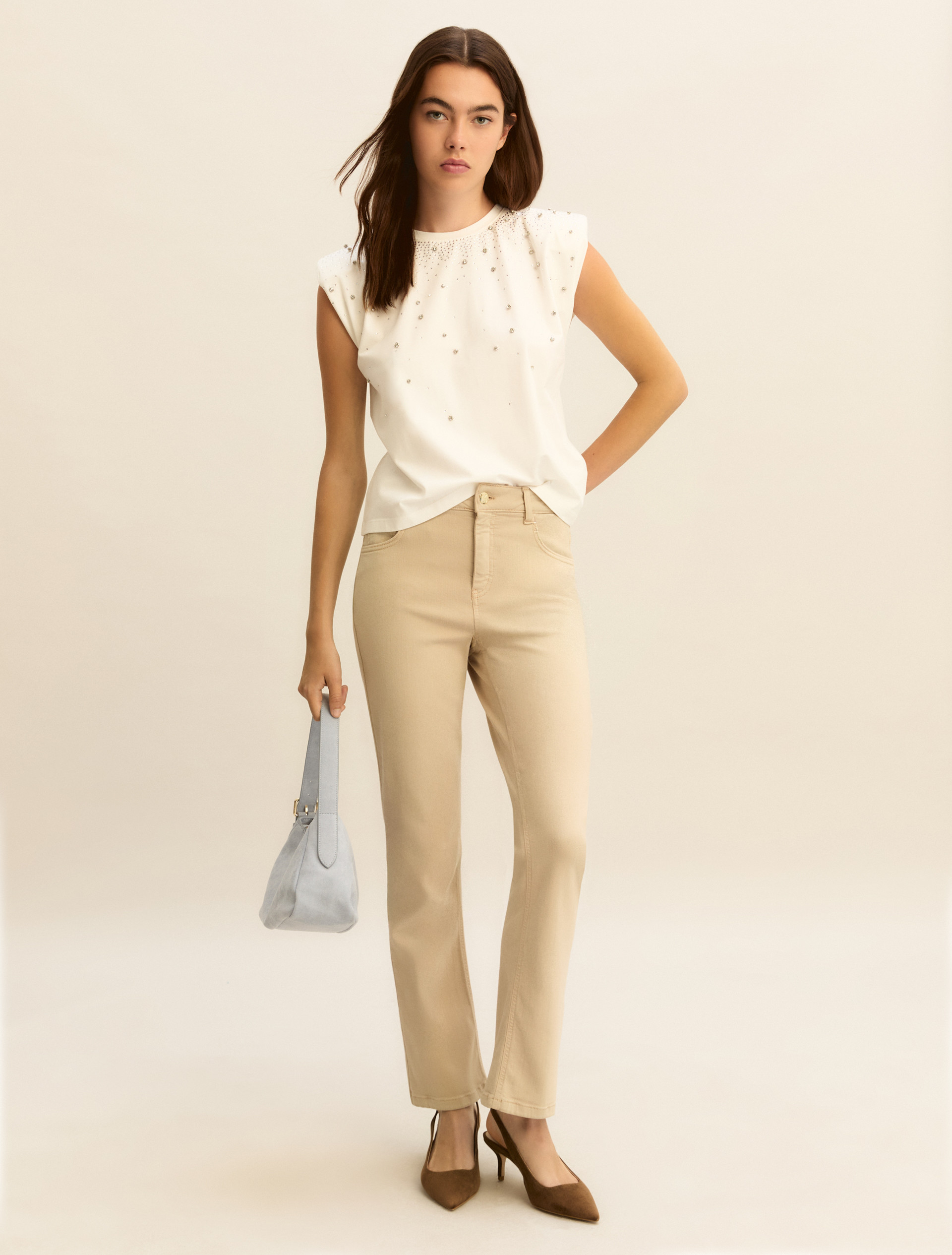 Crystal-adorned sleeveless T-shirt - WHITE - Emme - 1