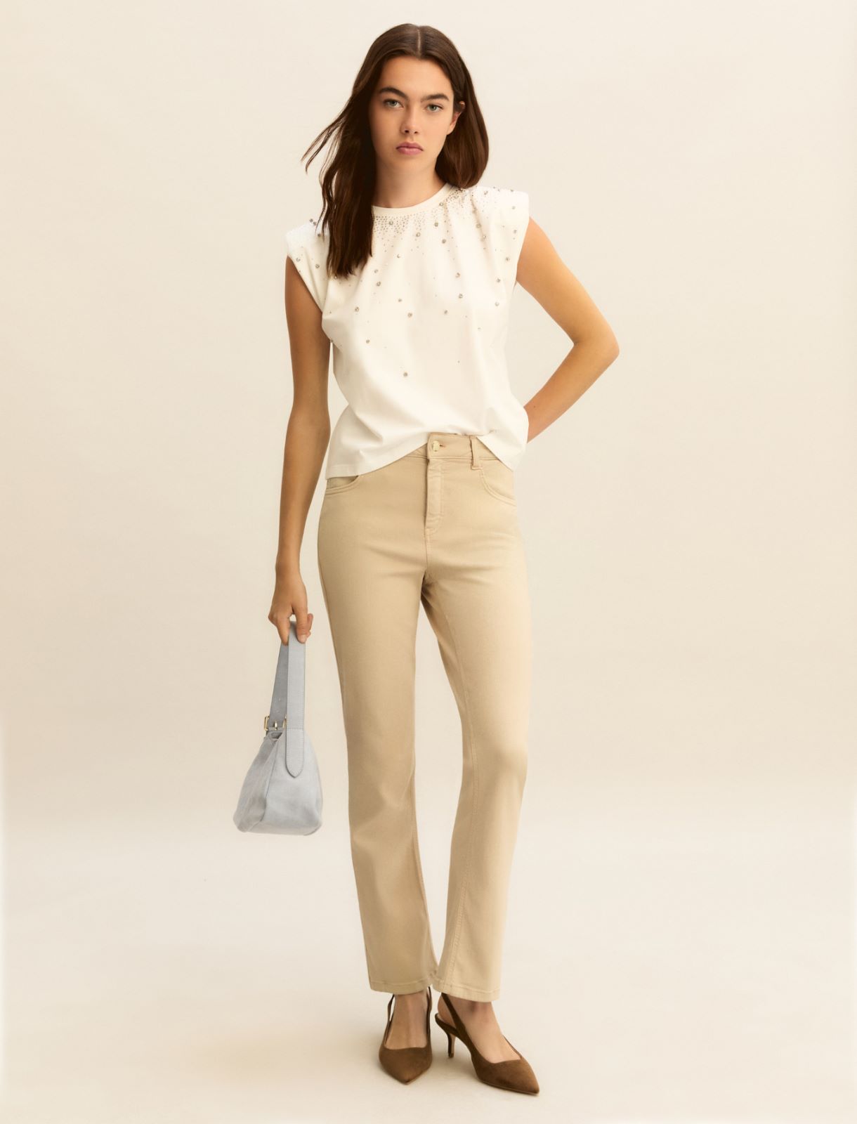 Crystal-adorned sleeveless T-shirt - WHITE - Emme