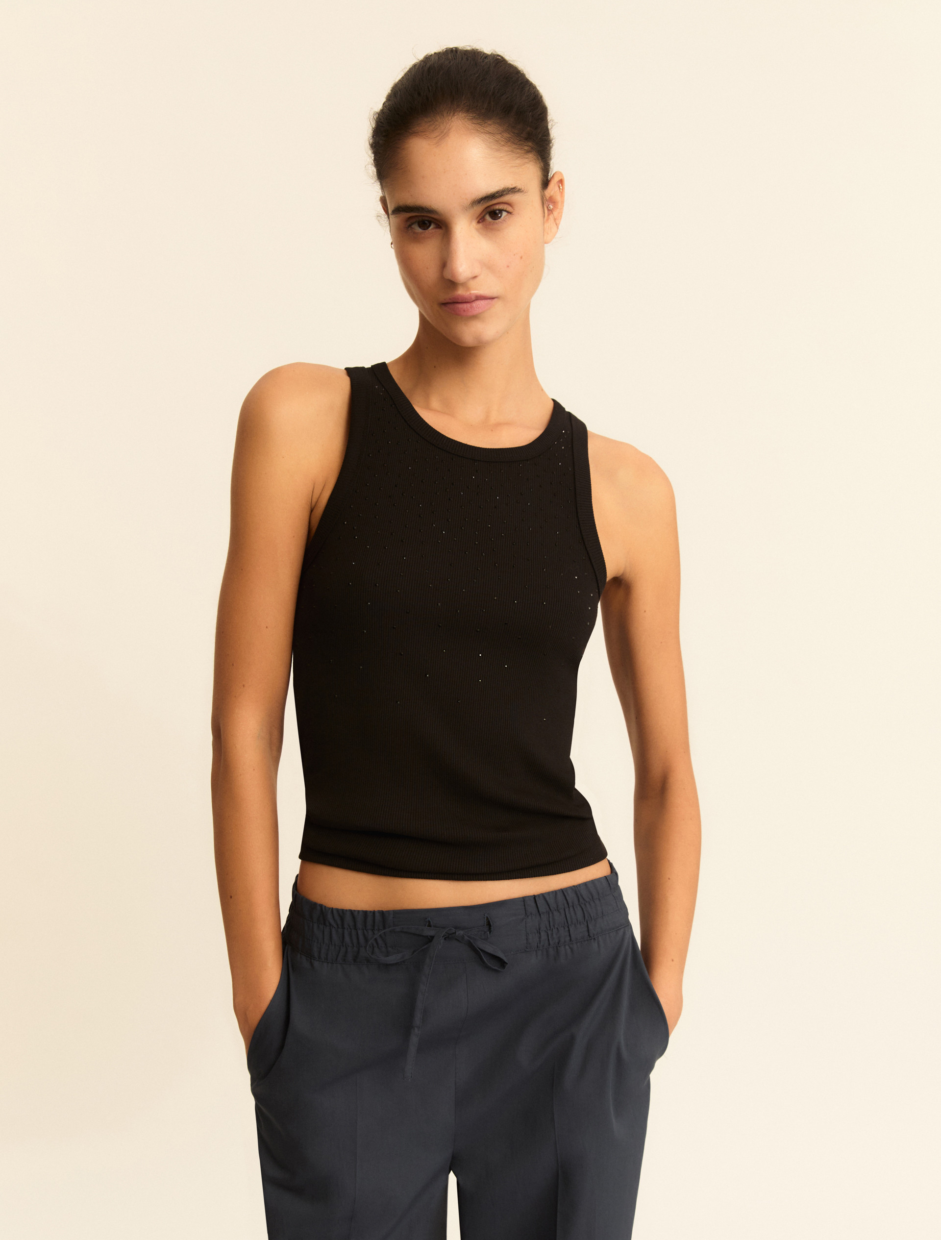 Rib-knit jersey vest top - BLACK - Emme - 5