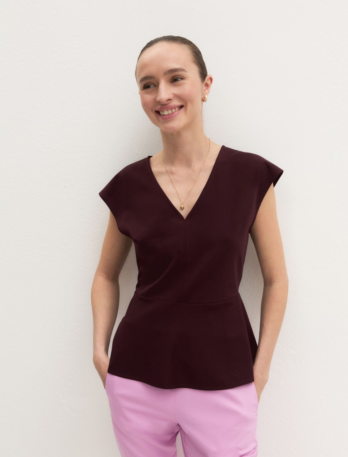 Sleeveless jersey top - WINE RED - Emme