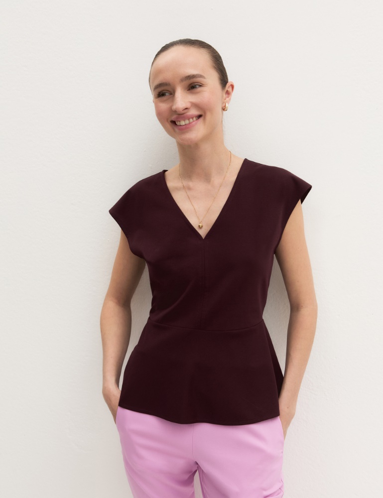 Sleeveless jersey top - WINE RED
