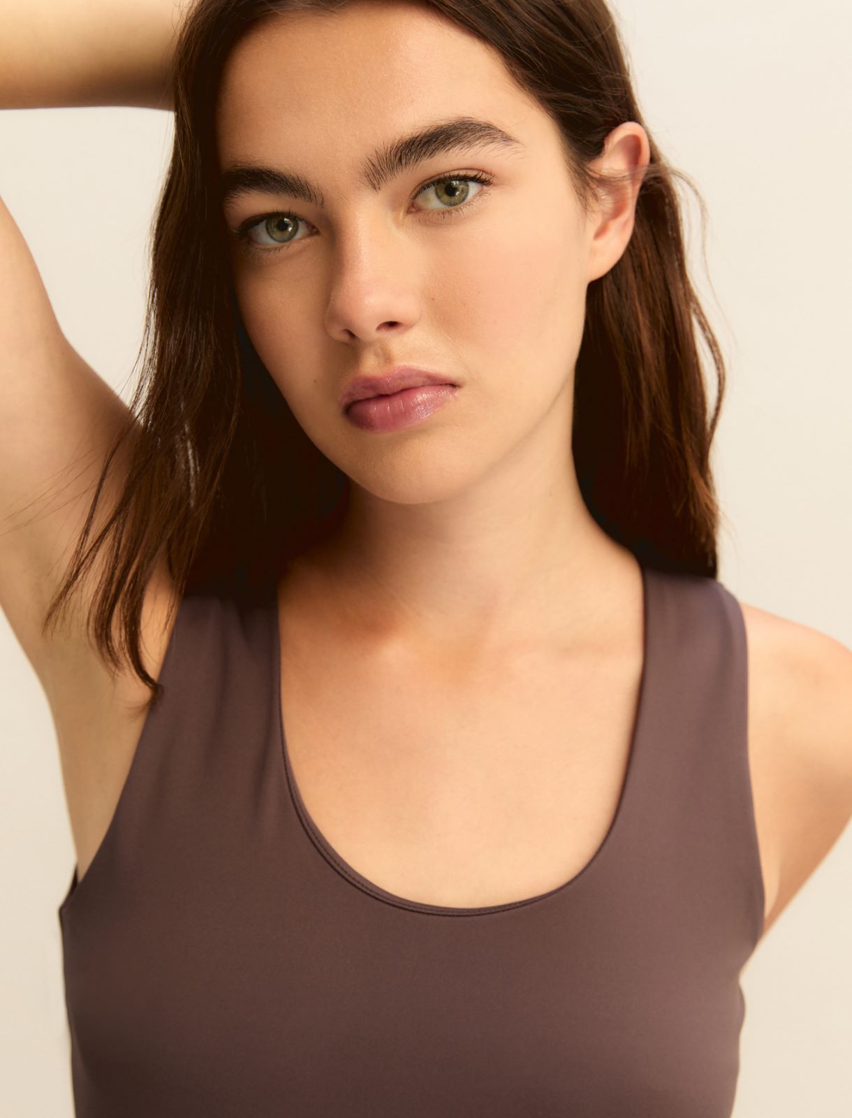 Stretch interlock jersey vest top - DARK BROWN - Emme - 5
