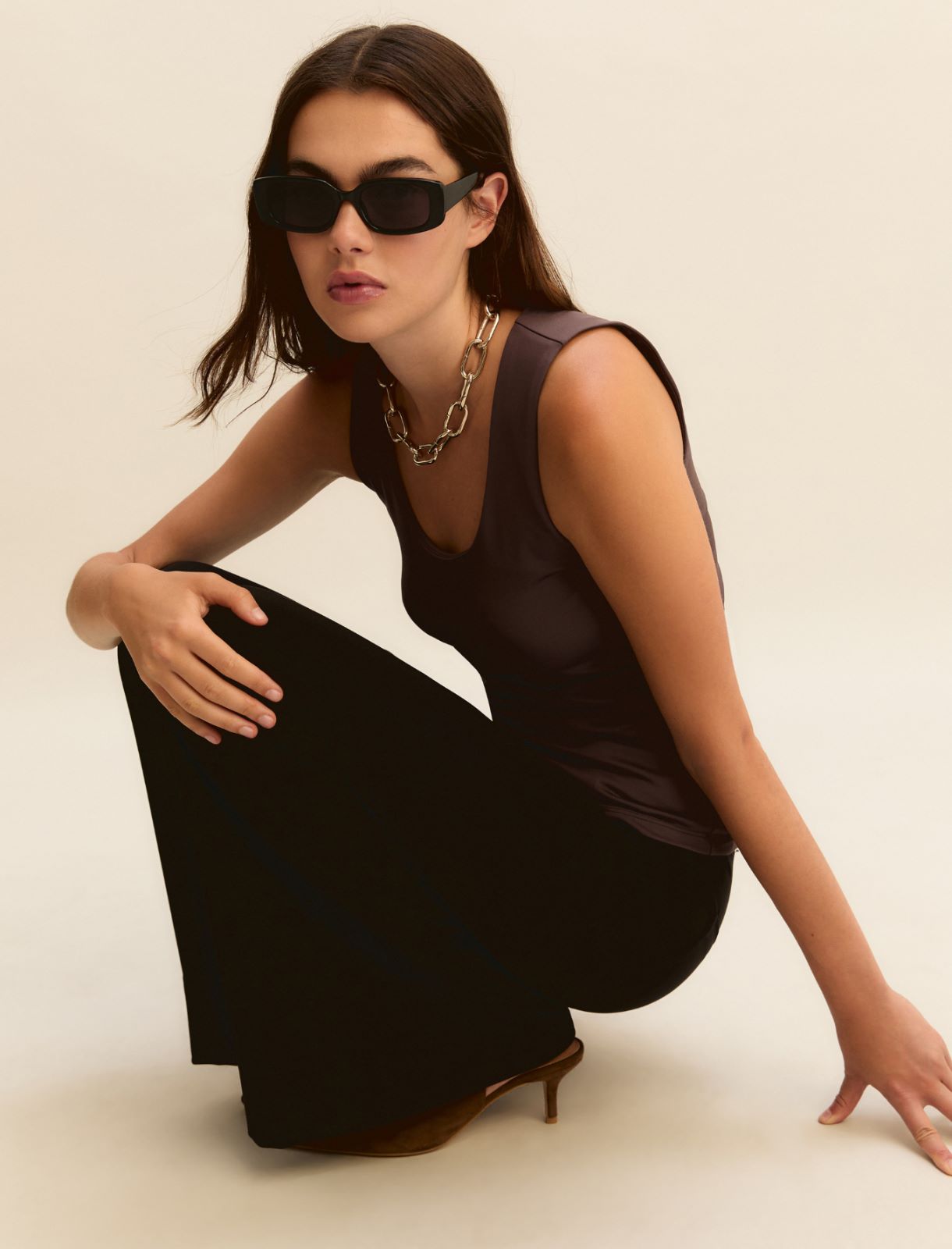 Stretch interlock jersey vest top - DARK BROWN - Emme