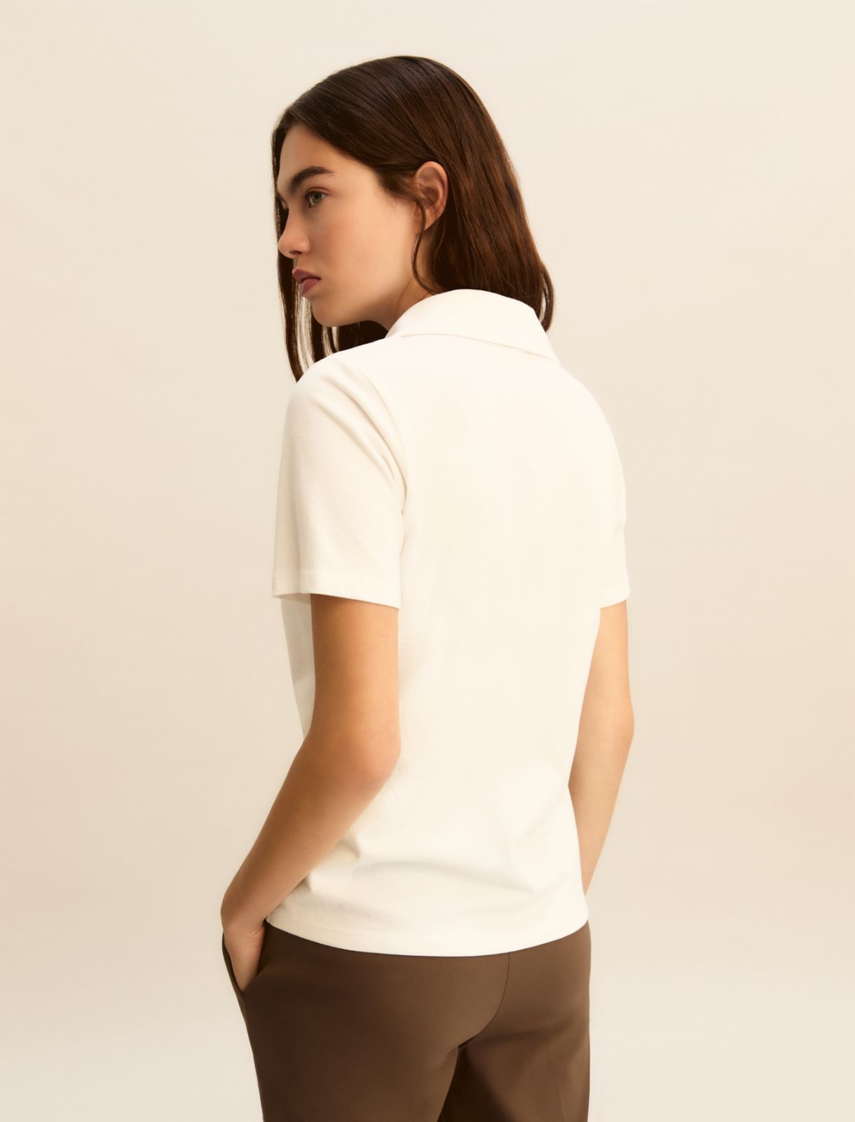 Pearl and crystal-adorned polo shirt - WHITE - Emme - 3