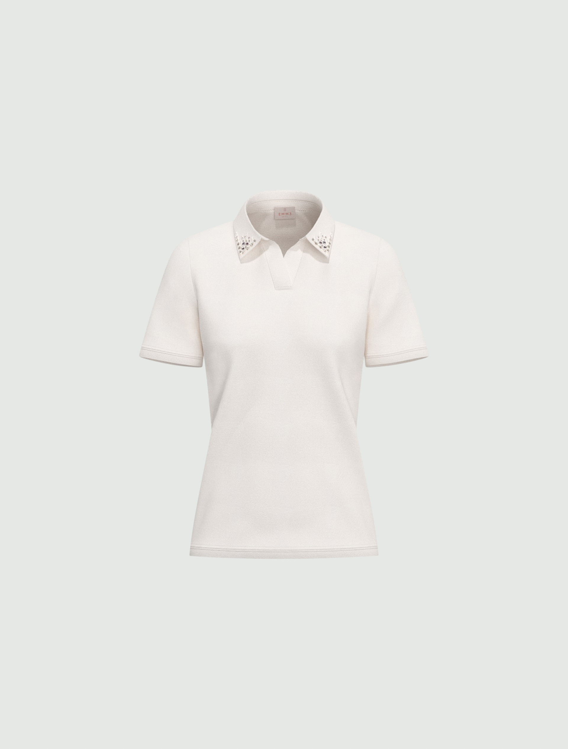 Pearl and crystal-adorned polo shirt - WHITE - Emme - 4