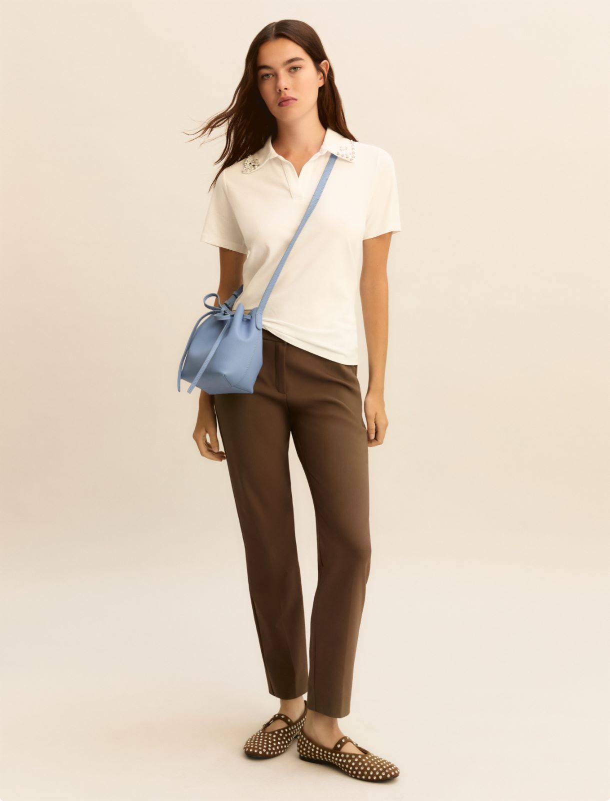 Pearl and crystal-adorned polo shirt - WHITE - Emme - 2