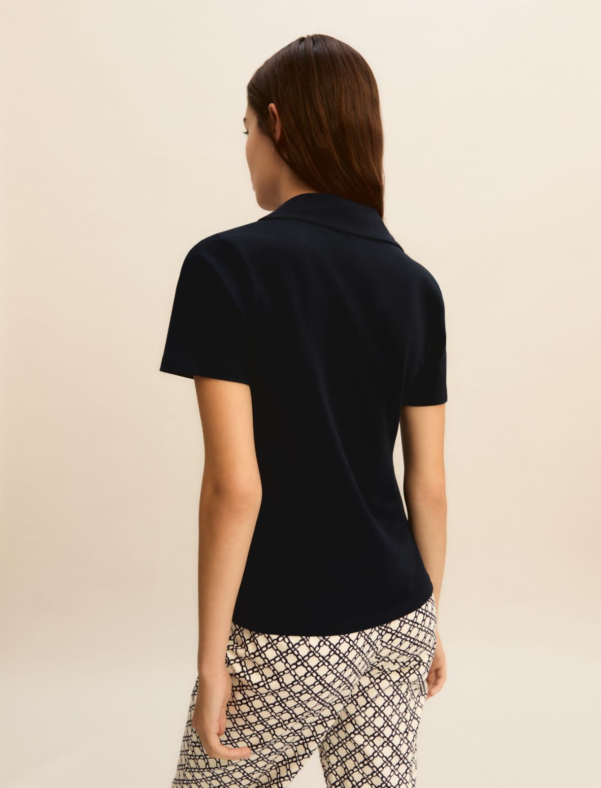 Pearl and crystal-adorned polo shirt - NAVY - Emme - 3
