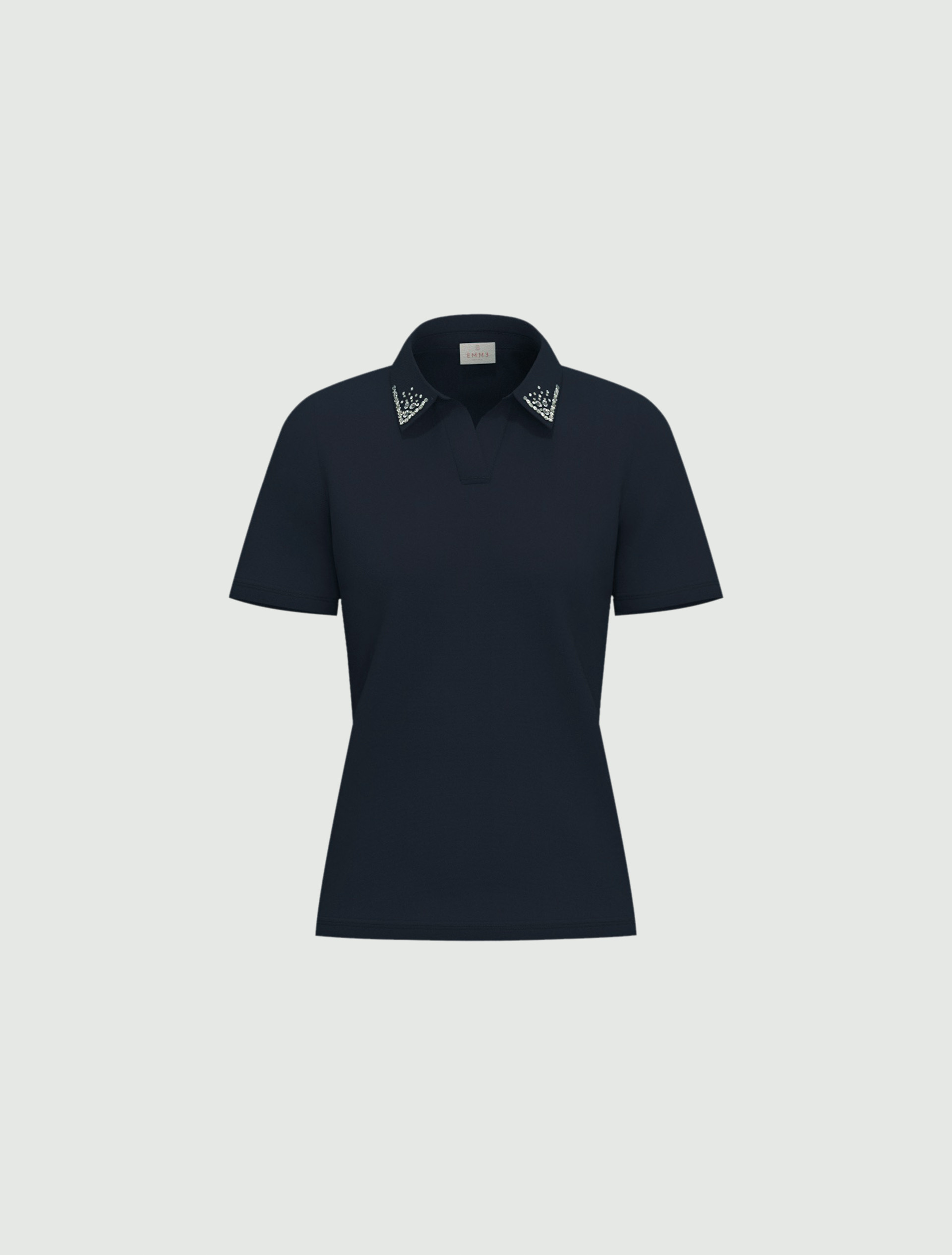 Pearl and crystal-adorned polo shirt - NAVY - Emme - 5