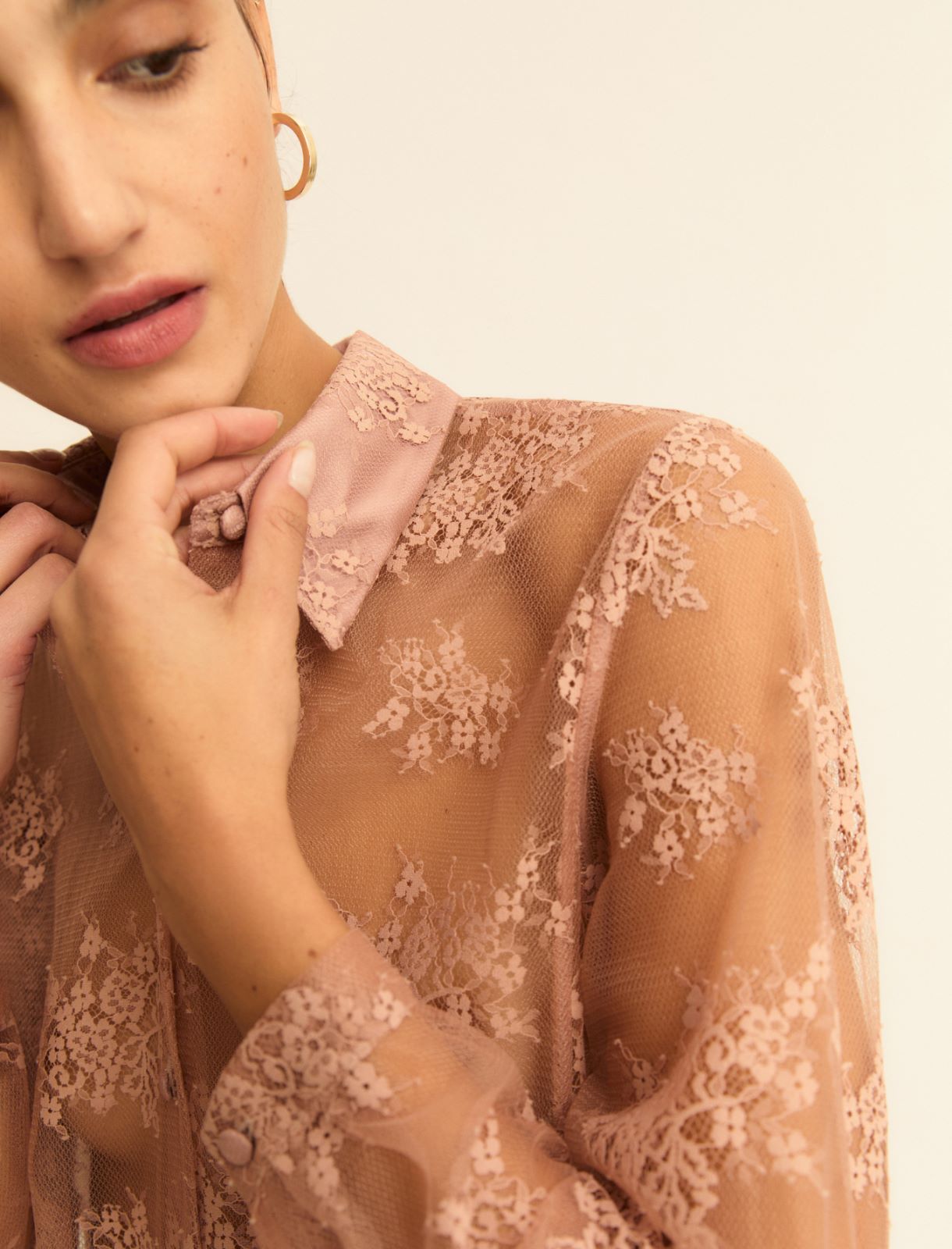 Chantilly lace shirt - MAUVE - Emme - 3