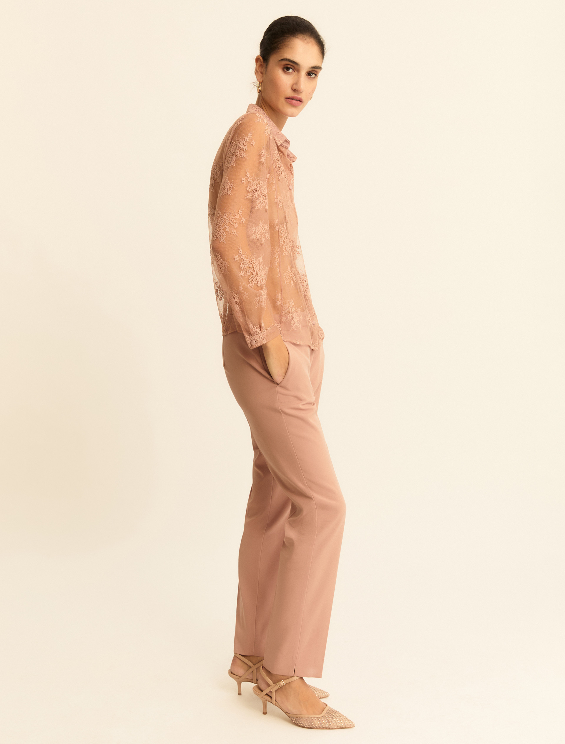 Chantilly lace shirt - MAUVE - Emme - 1