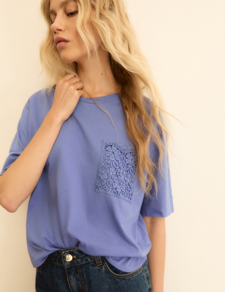 Macramé-detail jersey T-shirt - Emme - 2