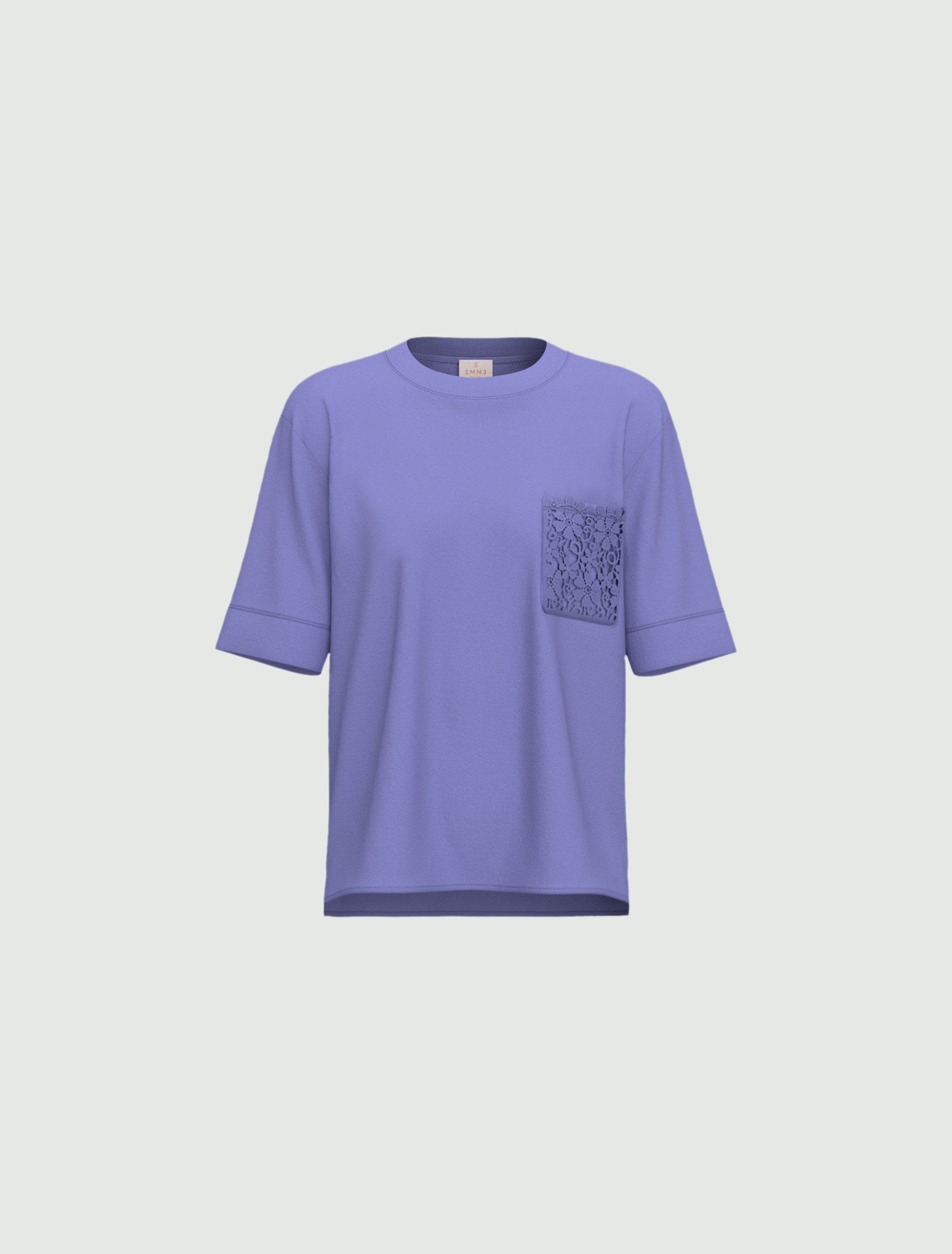 Macramé-detail jersey T-shirt - PERIWINKLE BLUE - Emme - 1