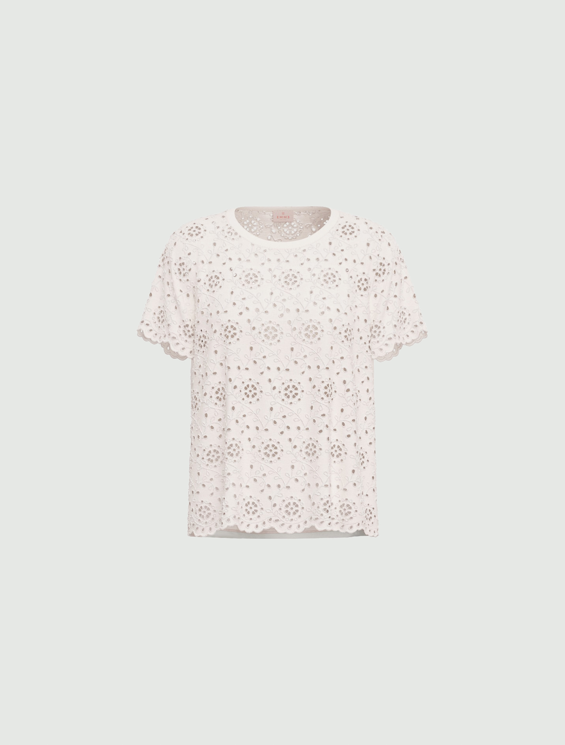 Broderie anglaise T-shirt with a jersey back - OPTICAL WHITE - Emme - 4