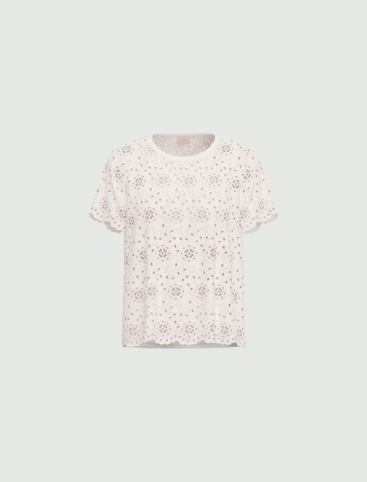 Broderie anglaise T-shirt with a jersey back - OPTICAL WHITE - Emme - 4