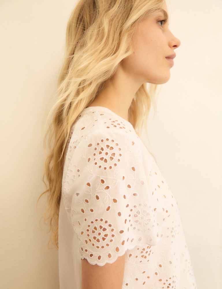 Broderie anglaise T-shirt with a jersey back - Emme - 6