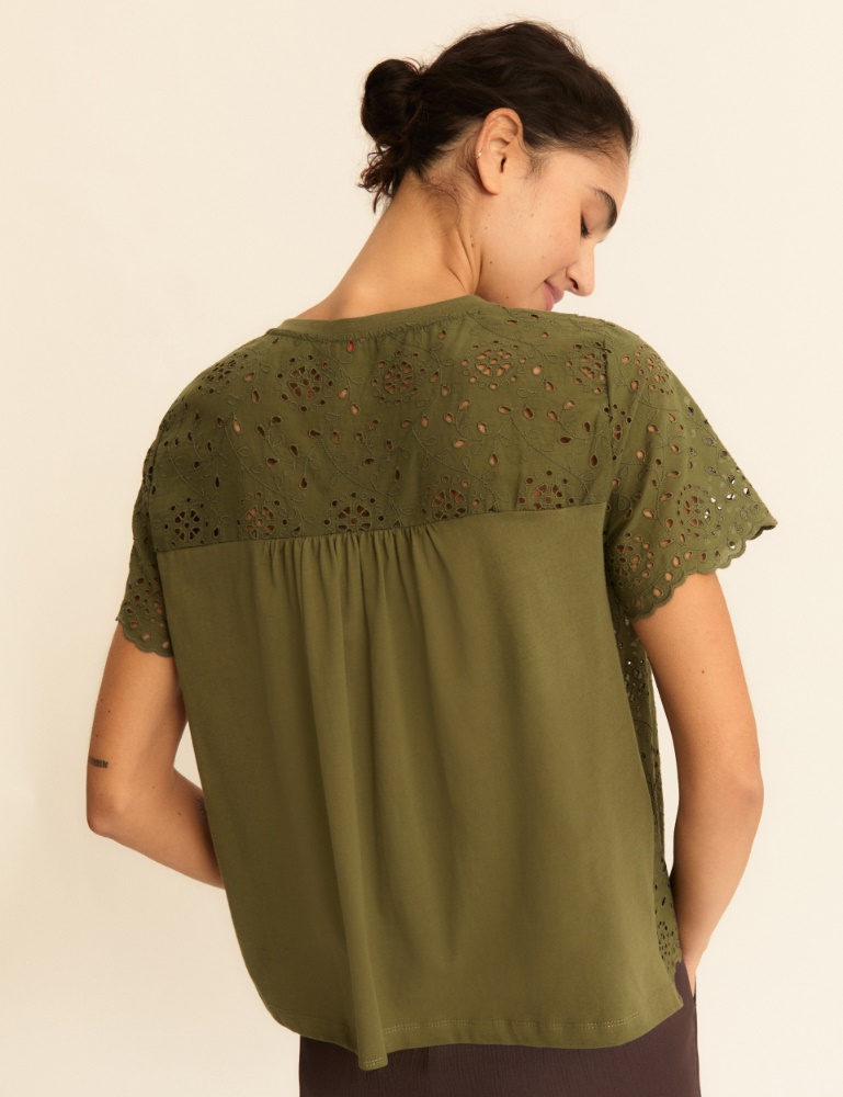 Broderie anglaise T-shirt with a jersey back - Emme - 3