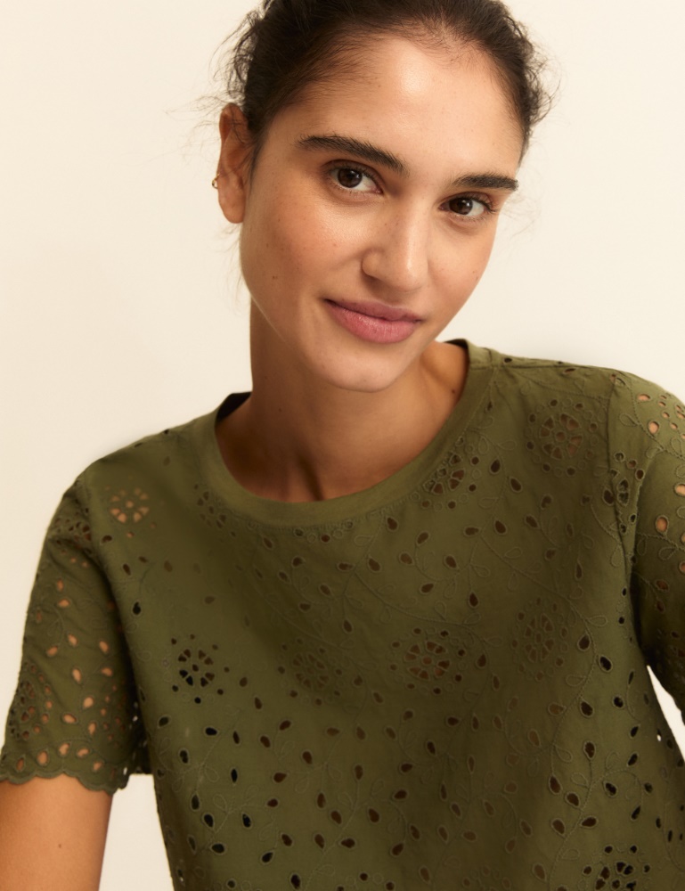 Broderie anglaise T-shirt with a jersey back - Emme - 4