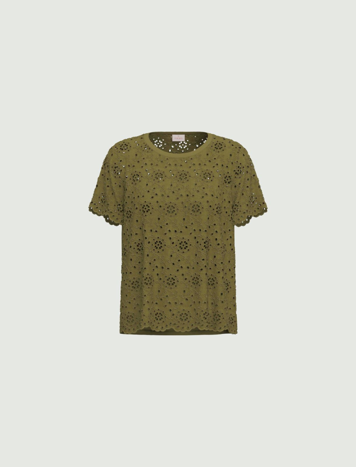 Broderie anglaise T-shirt with a jersey back - MILITARY GREEN - Emme - 4