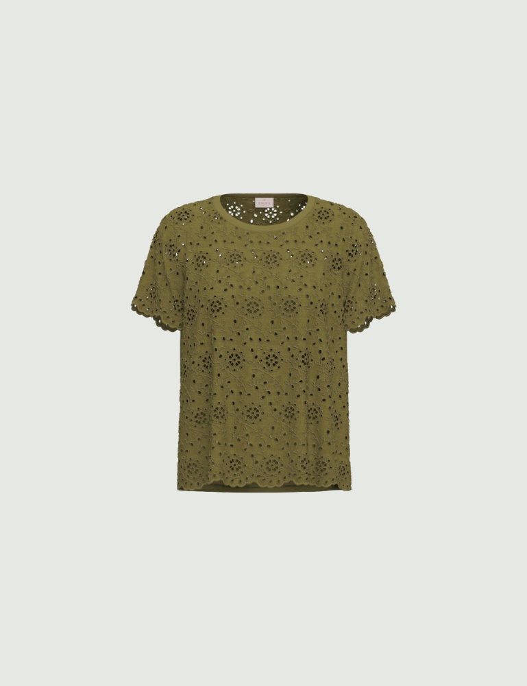 Broderie anglaise T-shirt with a jersey back - Emme - 5