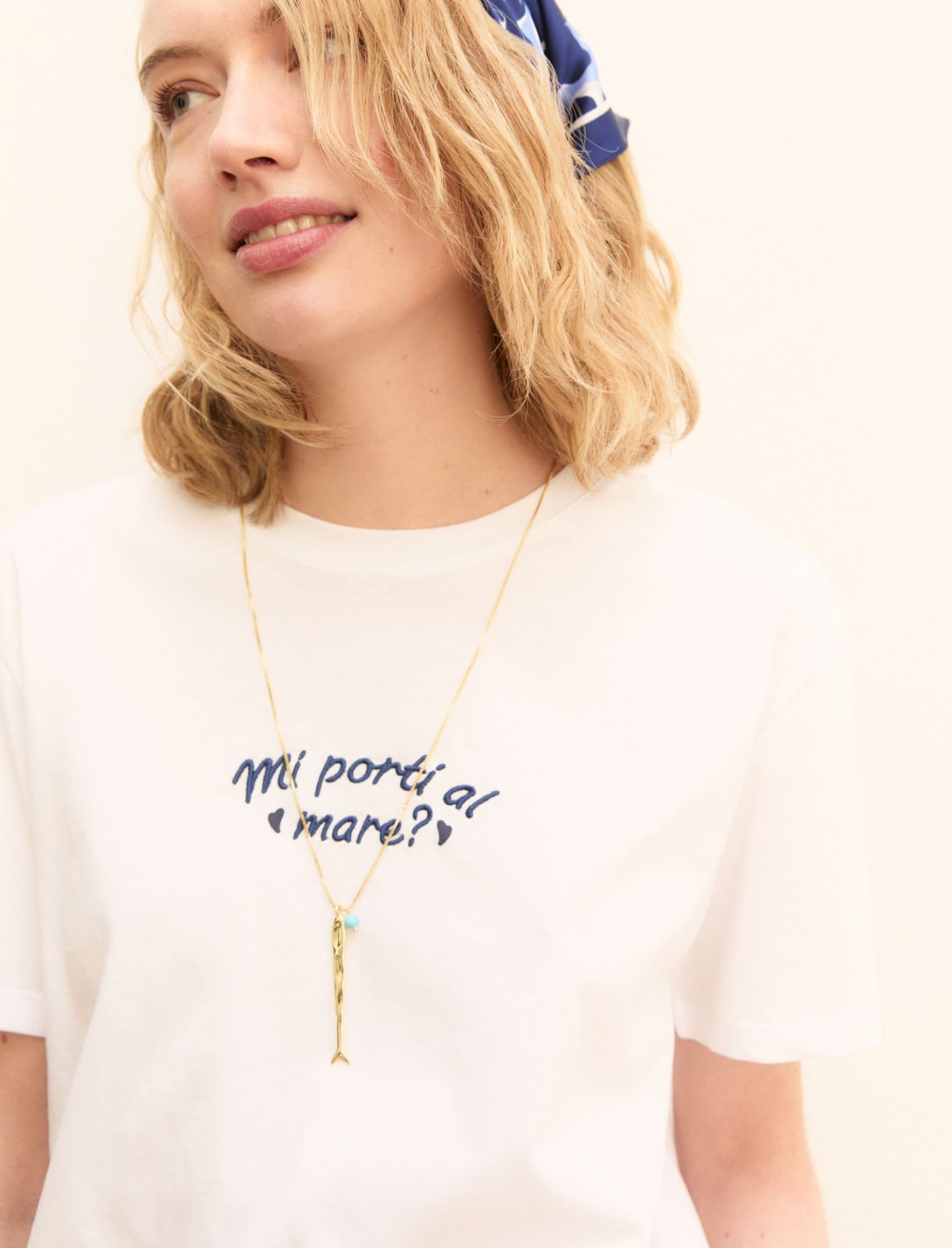 Embroidery and print-adorned boxy T-shirt - WHITE - Emme - 5