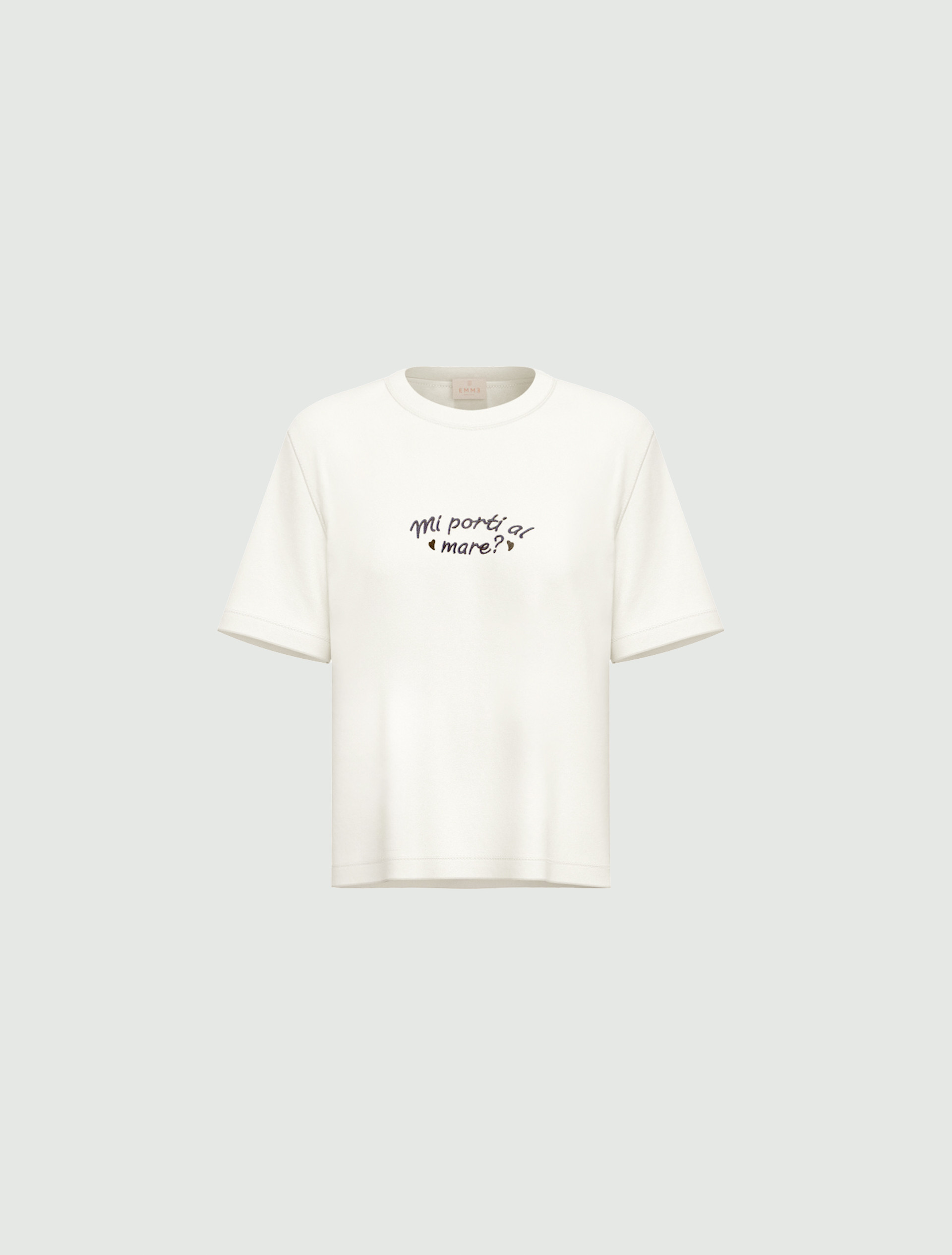 Embroidery and print-adorned boxy T-shirt - WHITE - Emme - 4