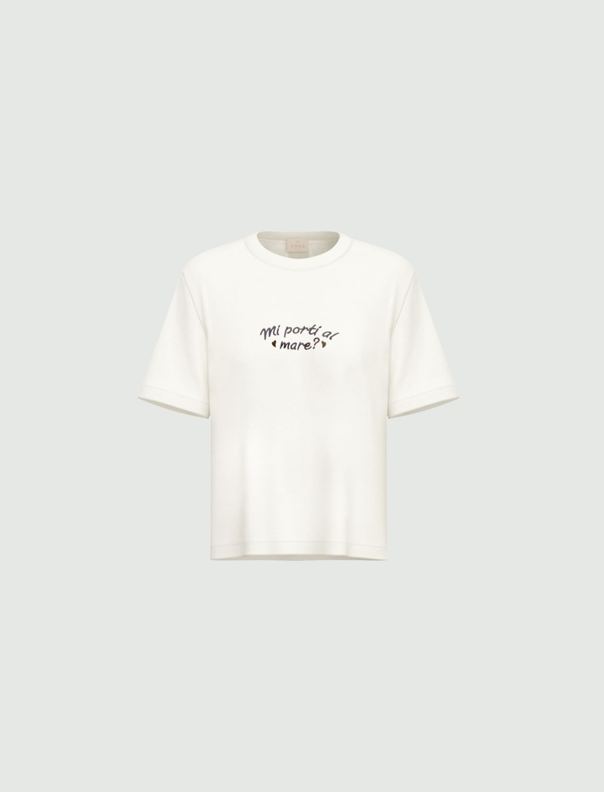 Embroidery and print-adorned boxy T-shirt - WHITE - Emme - 4