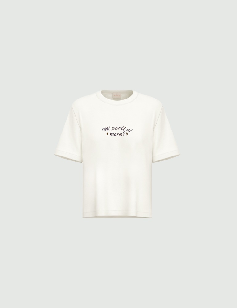 Embroidery and print-adorned boxy T-shirt - Emme - 5