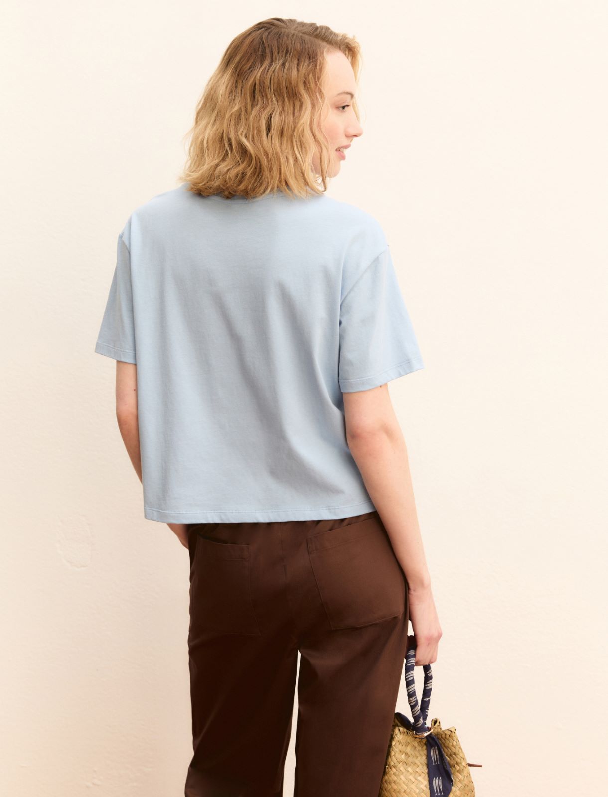 Embroidery and print-adorned boxy T-shirt - LIGHT BLUE - Emme - 3