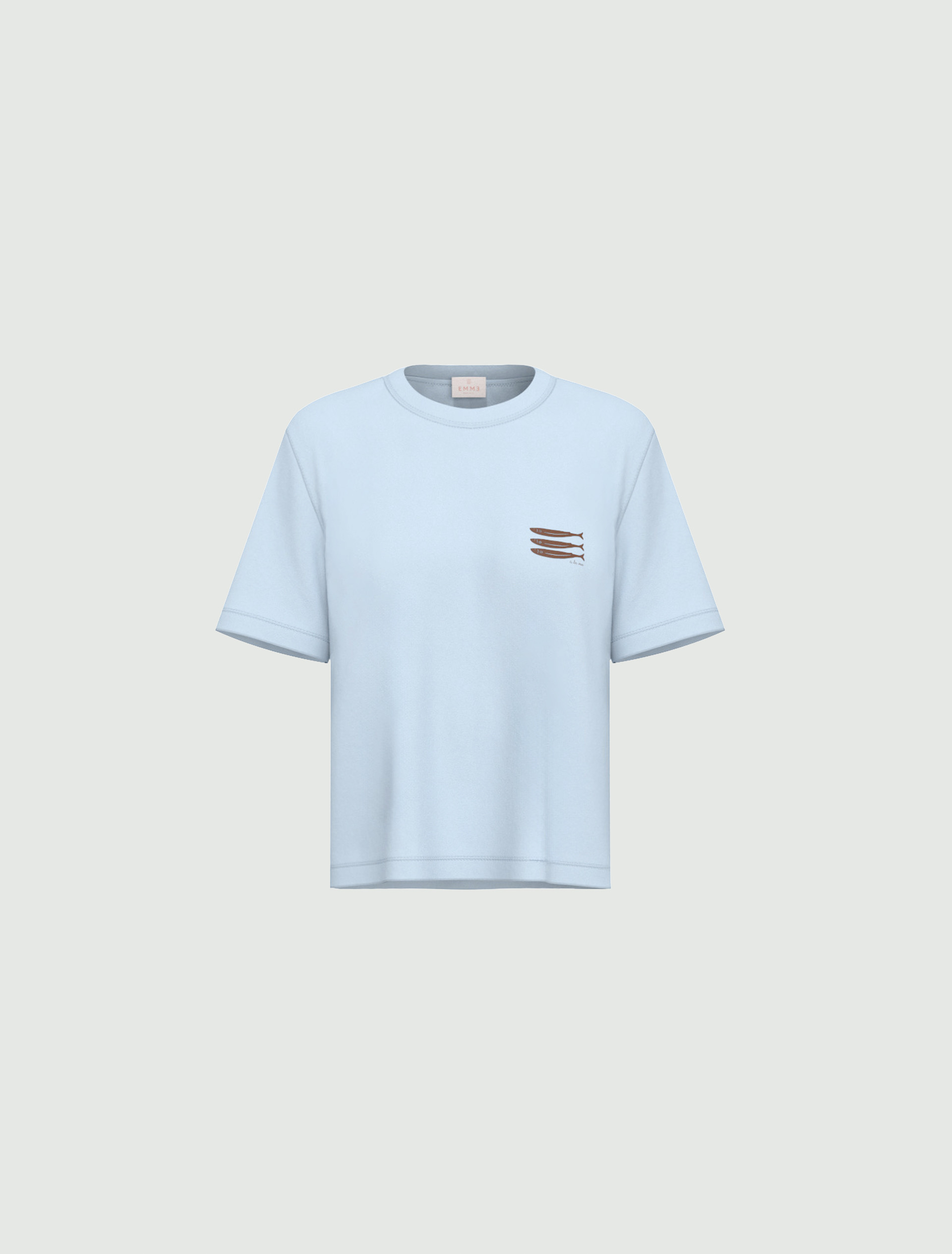 Embroidery and print-adorned boxy T-shirt - LIGHT BLUE - Emme - 4