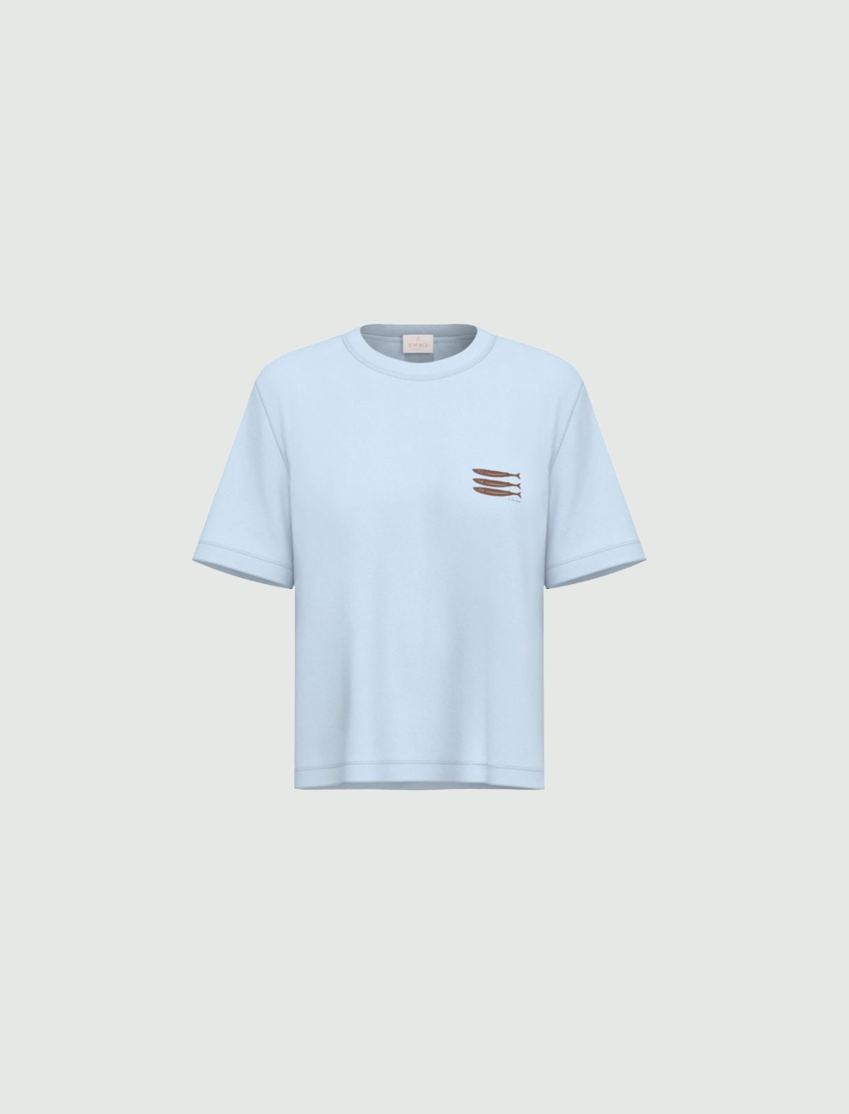 Embroidery and print-adorned boxy T-shirt - LIGHT BLUE - Emme - 4