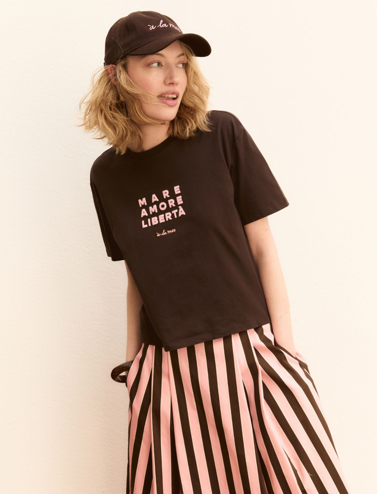 Embroidery and print-adorned boxy T-shirt - DARK BROWN - Emme