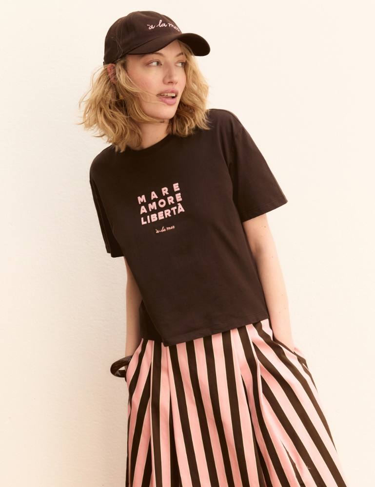 Embroidery and print-adorned boxy T-shirt - Emme