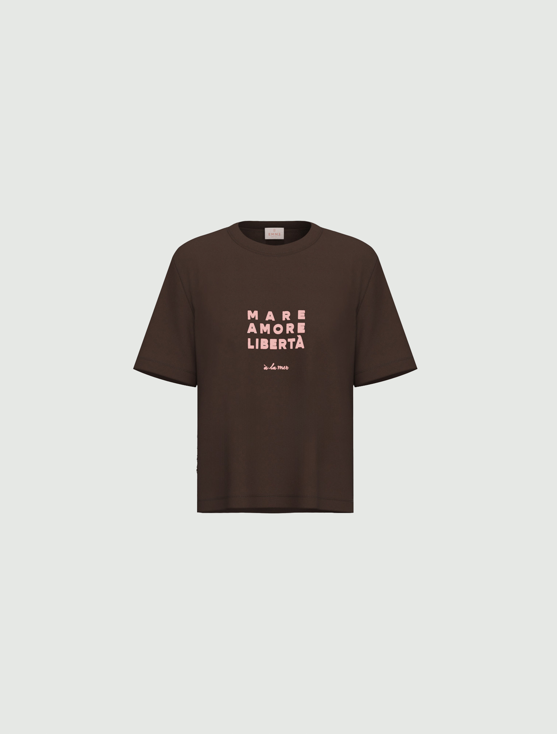 Embroidery and print-adorned boxy T-shirt - DARK BROWN - Emme - 4