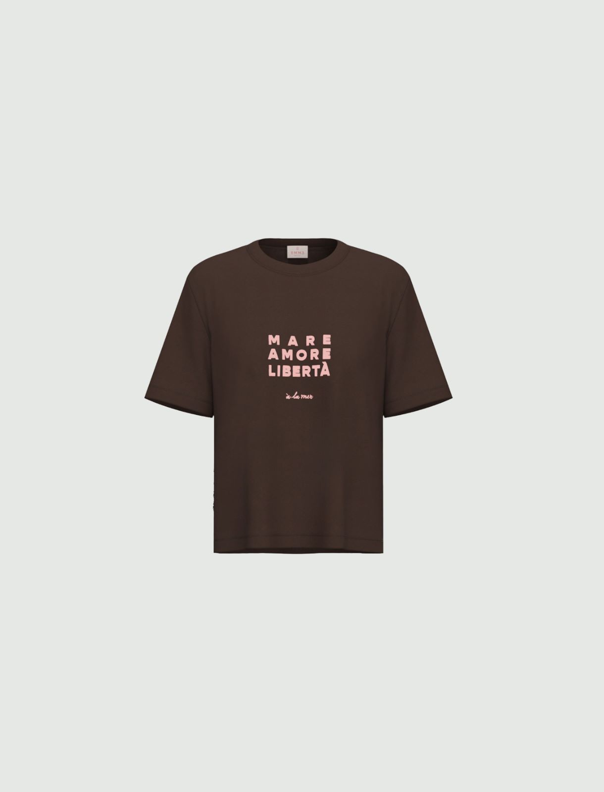 Embroidery and print-adorned boxy T-shirt - DARK BROWN - Emme - 4