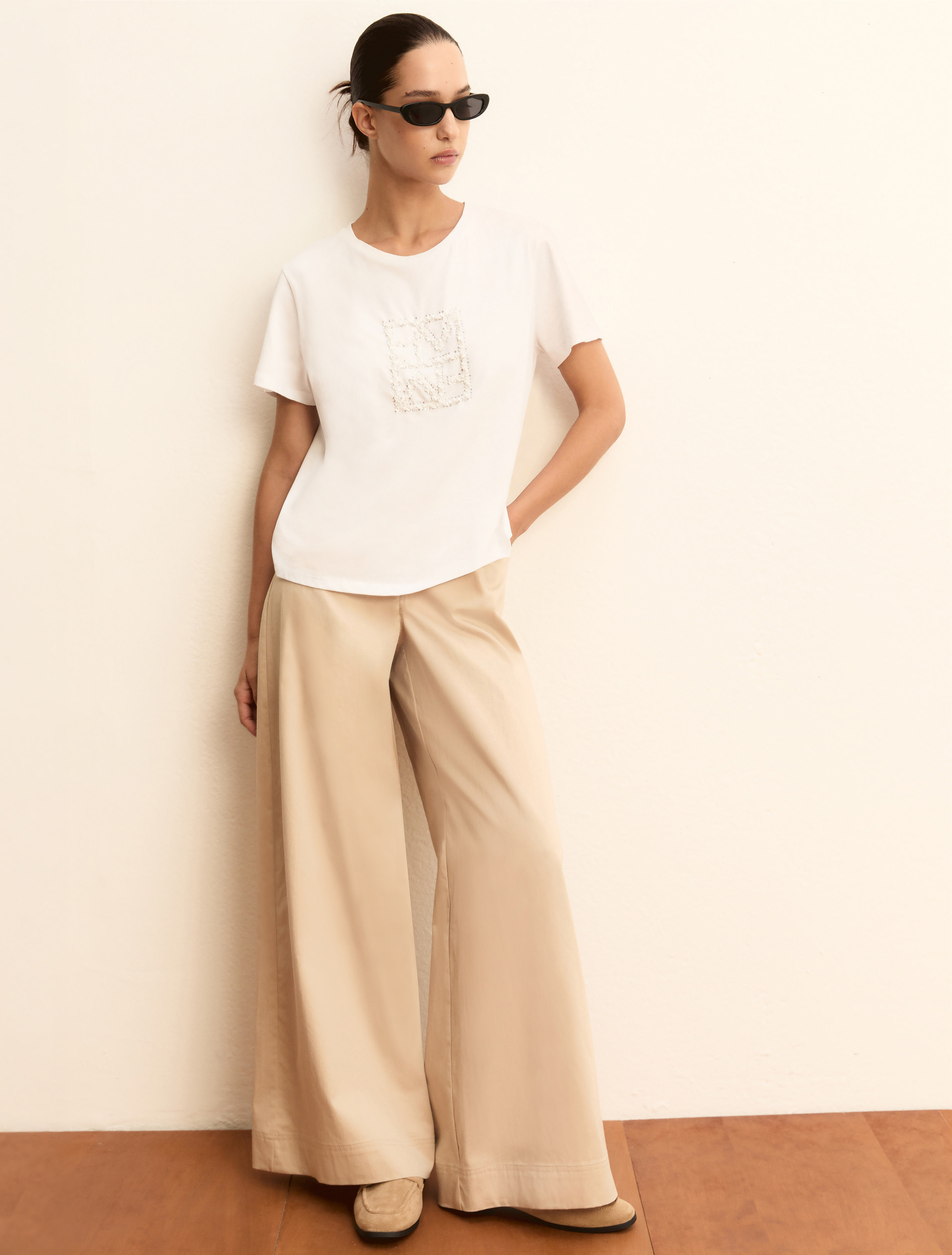 Logo and sequin-adorned T-shirt - WHITE - Emme - 1