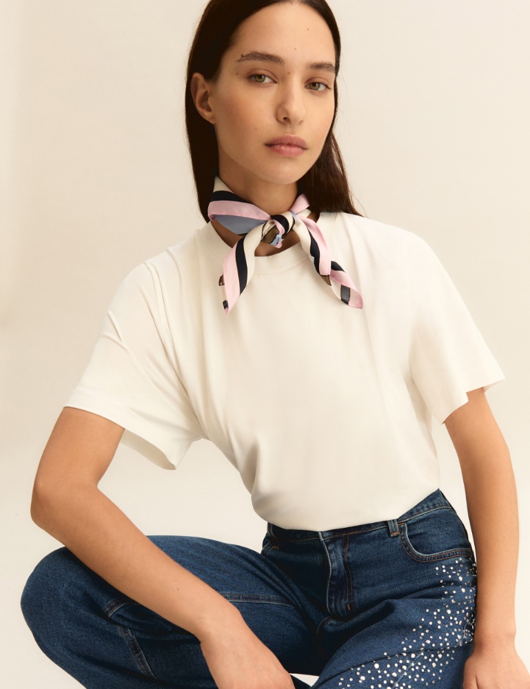 T-shirt in jersey con foulard - BIANCO