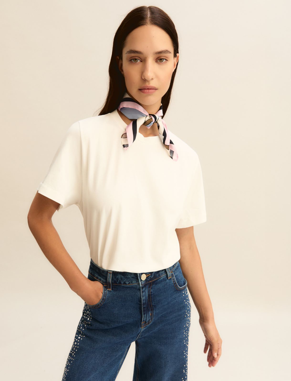 T-shirt in jersey con foulard - BIANCO - Emme - 6