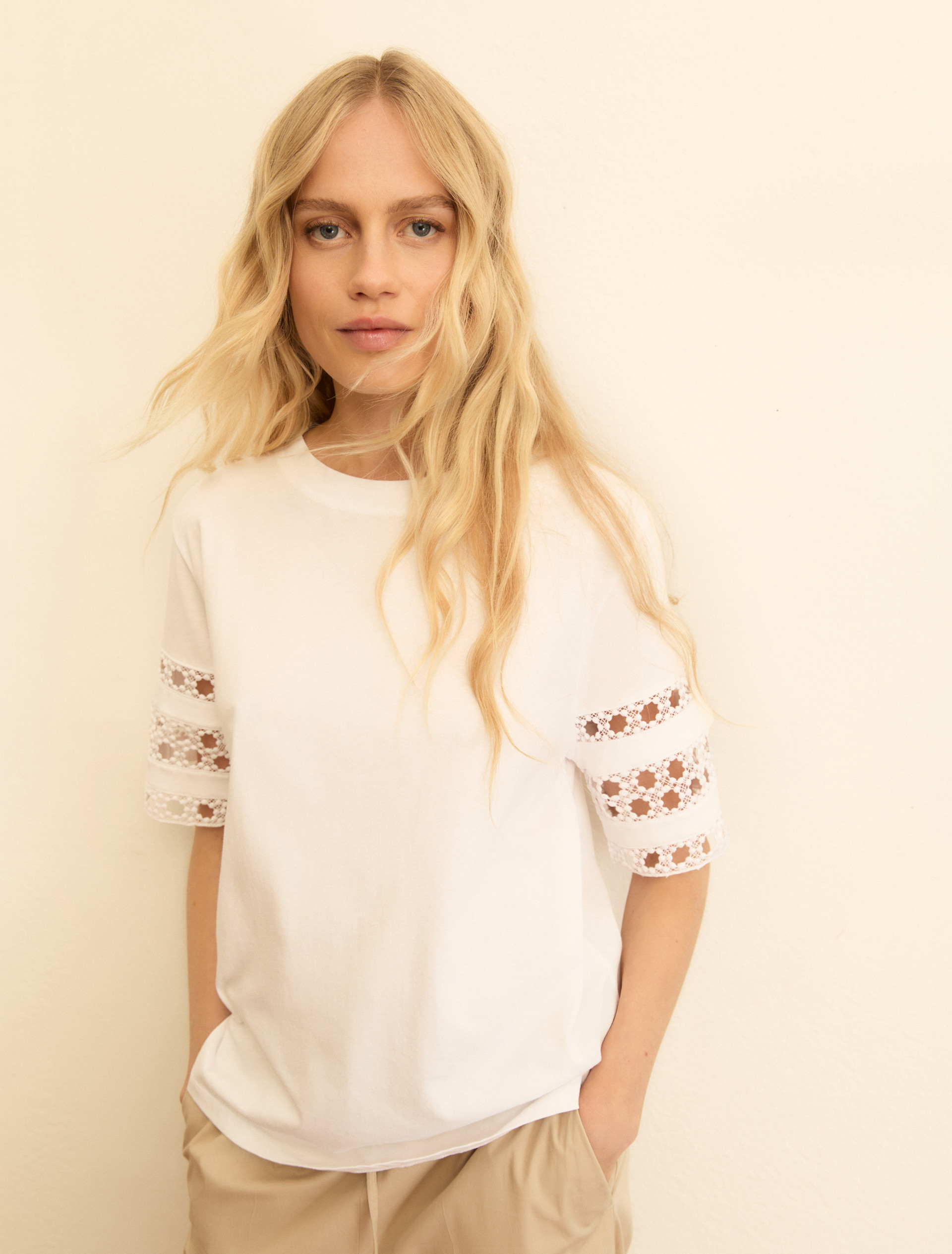 Passementerie-detail jersey T-shirt - OPTICAL WHITE - Emme - 4