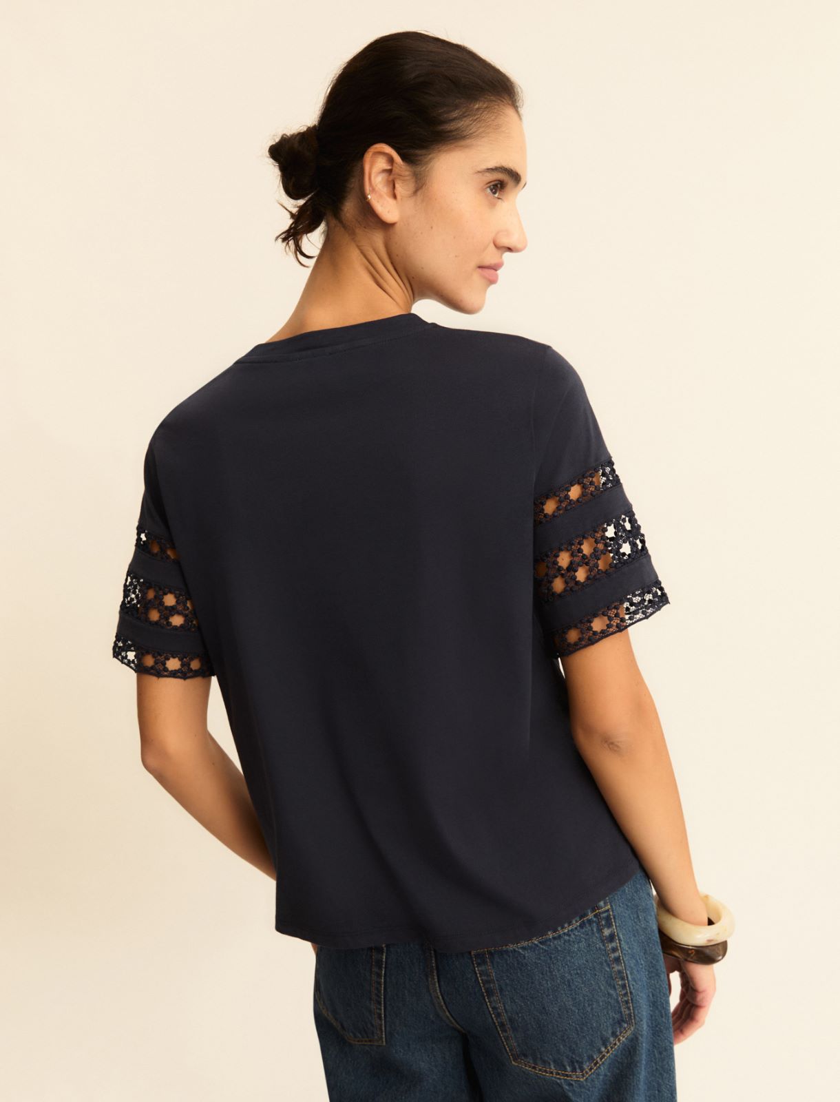 Passementerie-detail jersey T-shirt - MIDNIGHTBLUE - Emme - 3