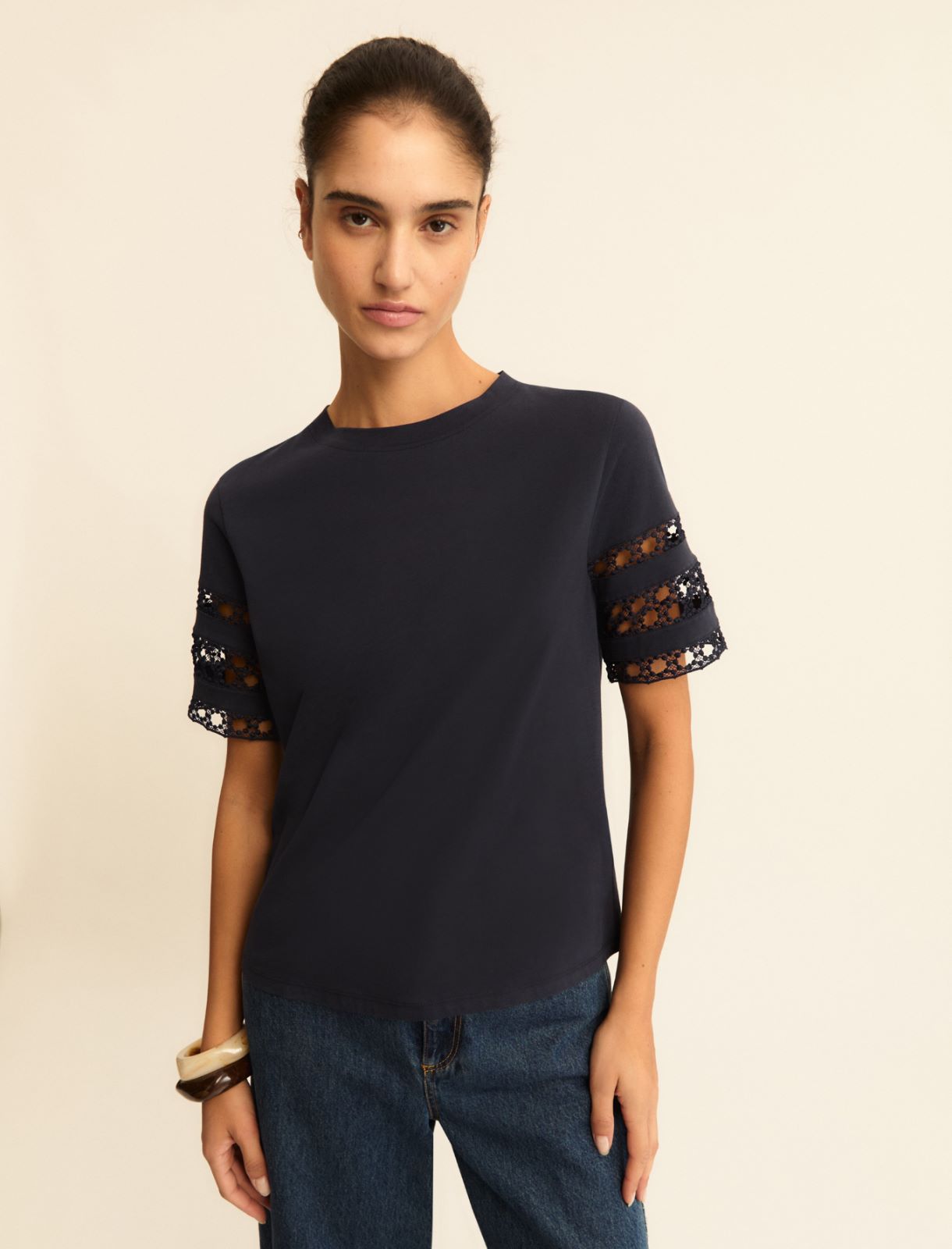 Passementerie-detail jersey T-shirt - MIDNIGHTBLUE - Emme - 4