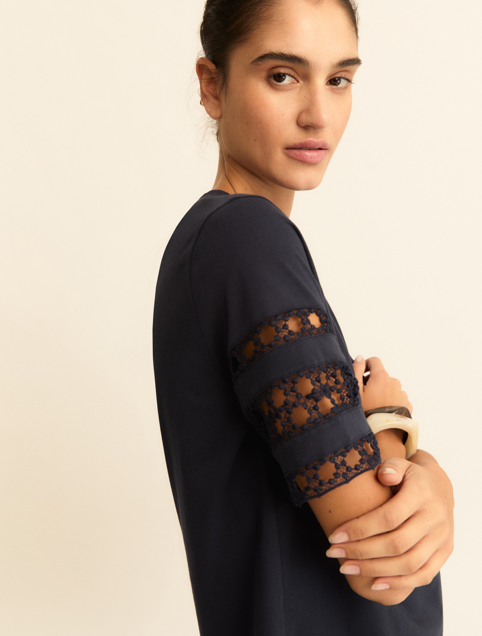 Passementerie-detail jersey T-shirt - MIDNIGHTBLUE - Emme - 5